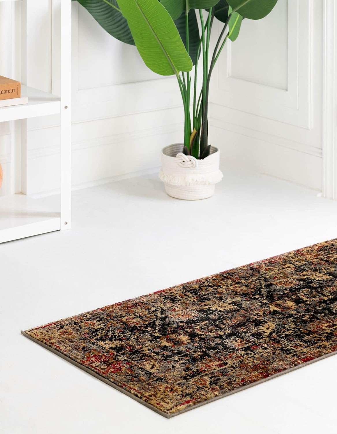 Rugs.com Saturn Collection Rug – 7 Ft Runner Black Medium Rug Perfect for Hallways, Entryways