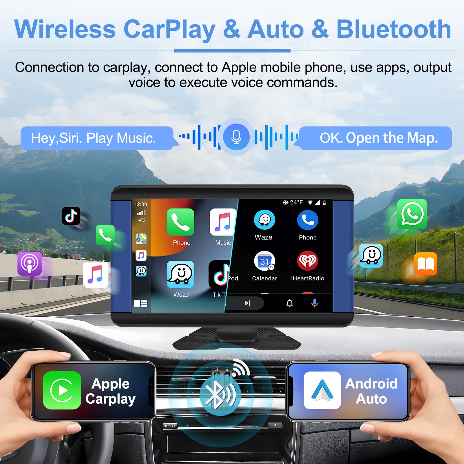 Podofo Wireless Carplay Android Auto Portatile 7 Pollici - Dettaglio