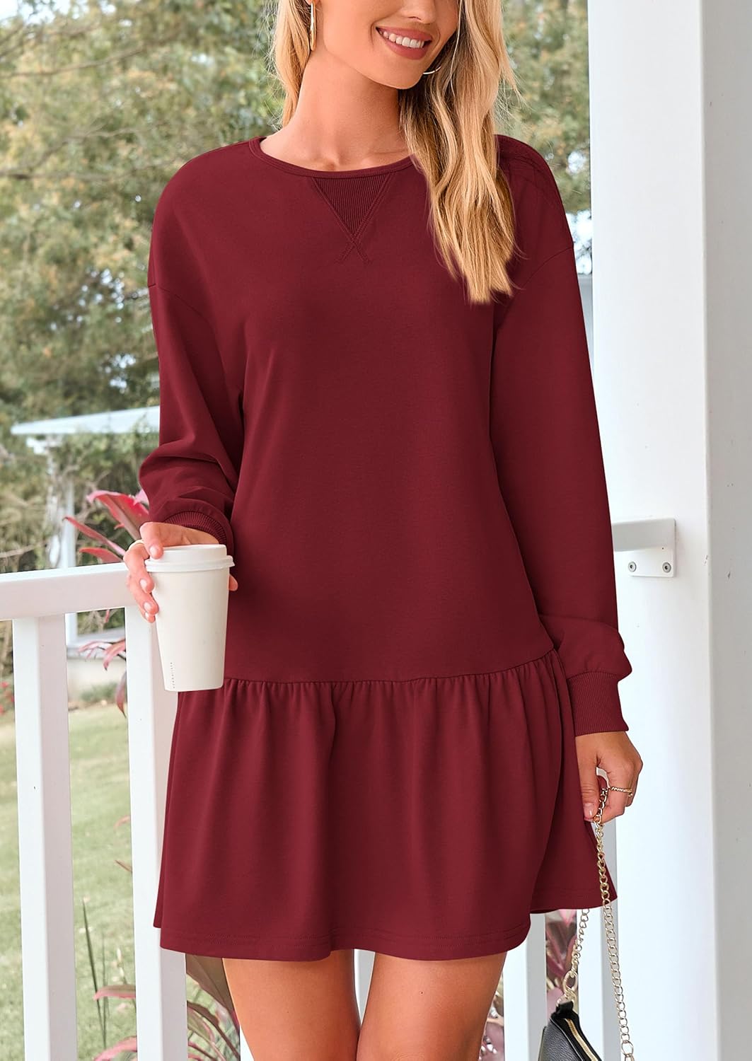 PRETTYGARDEN Womens Patchwork Sweatshirt Dress 2025 Fall Casual Long Sleeve Crewneck Pullover Cute Babydoll Mini Dresses - Image 5