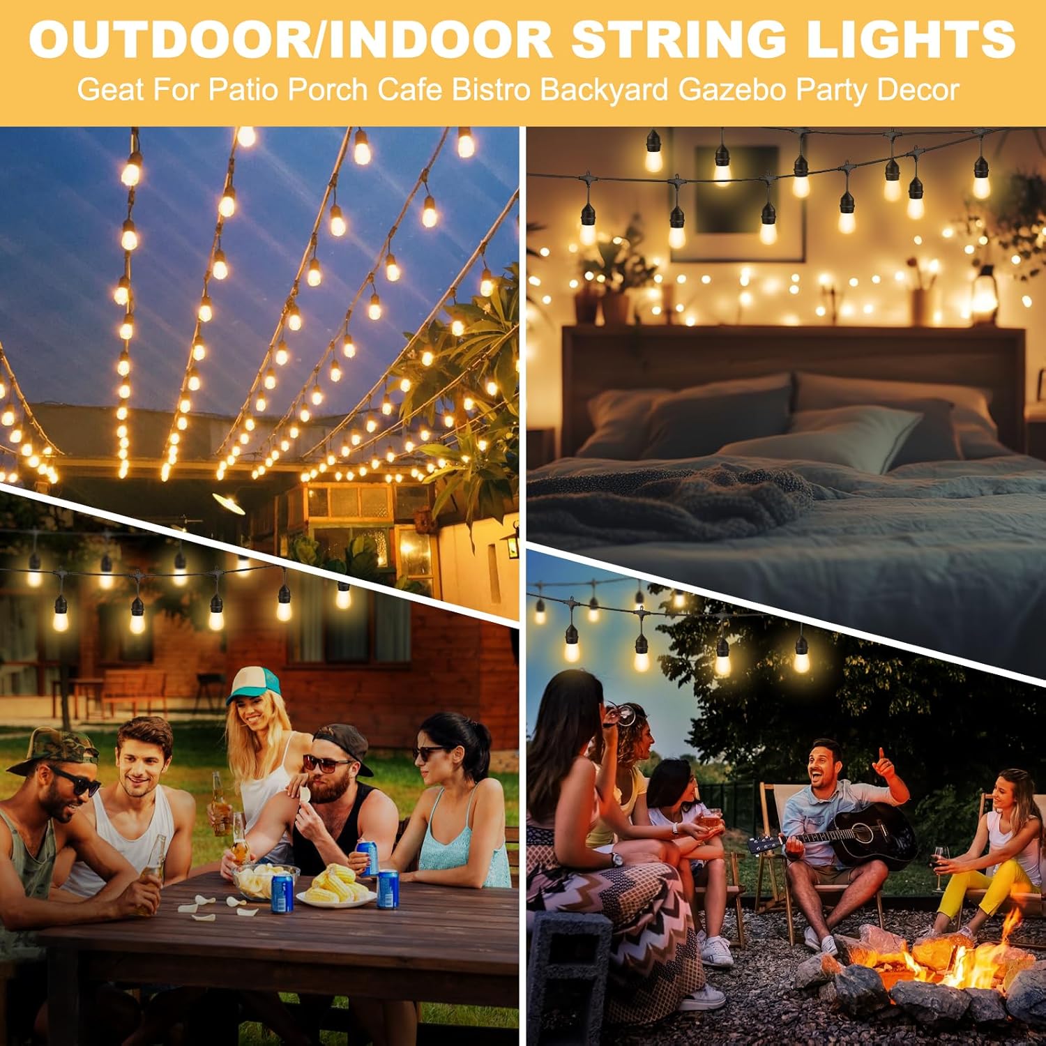 50FT Outdoor String Lights with 32+2 Bulbs (1.5FT Bulbs Spacing), Remote & Dimmer, Commercial Patio String Lights with 3 Mode Light & Timing, IP65 Waterproof, 50PC Mounting Ties for Outside - Image 7