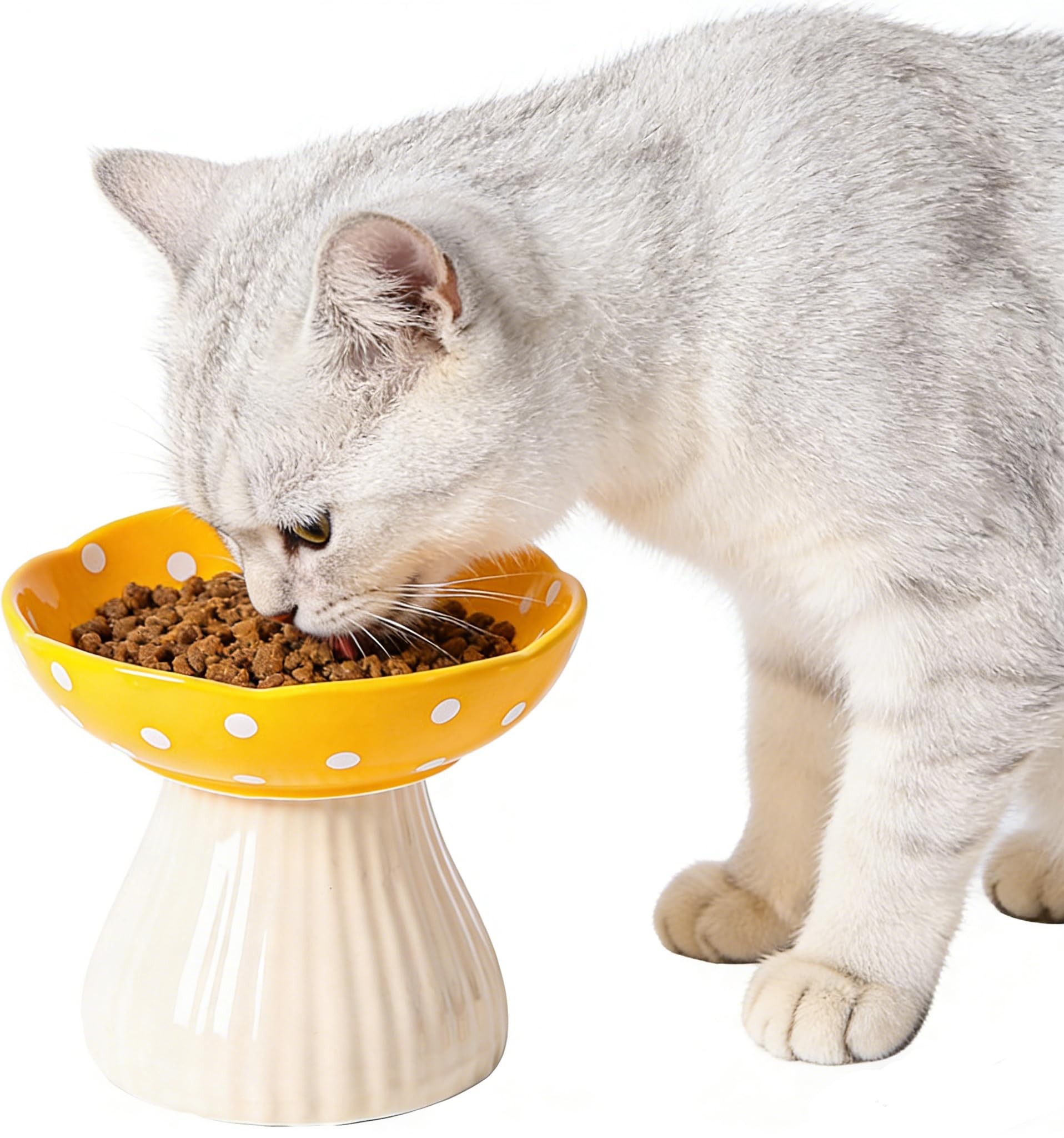 Cat Bowl,Cute Mushroom Ceramic Cat Feeder,Whisker Fatigue Cat Bowl,Raised Pet Dish for Small Dogs,Fat-Faced Cats,Kittens,Lead & Cadmium Free Ceramic Cat Bowls for Food and Water.