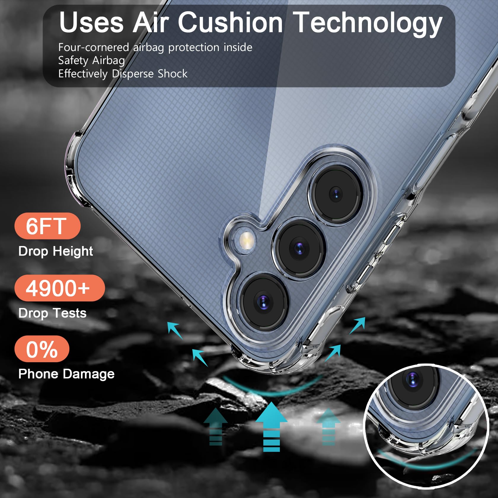 FLLAO Cover Compatibile con Samsung Galaxy A25 5G con 2 Vetro Temperato [Protezione Fotocamera] Anti Ingiallimento Antiurto Cover Silicona TPU Morbido Custodia per Samsung Galaxy A25 5G - Trasparente