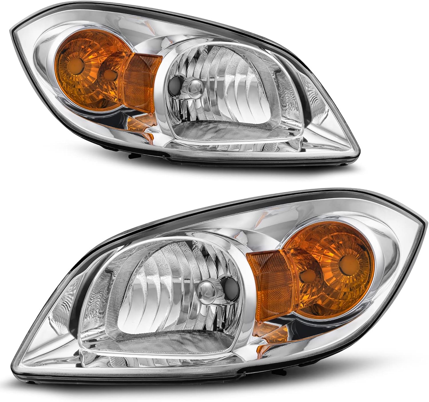 AUTOSAVER88 Headlight Assembly Compatible with 2005-2010 Chevy Cobalt/ 2005-2006 Pursuit/ 2007-2009 Pontiac G5 Chrome Housing Amber Reflector Clear Lens