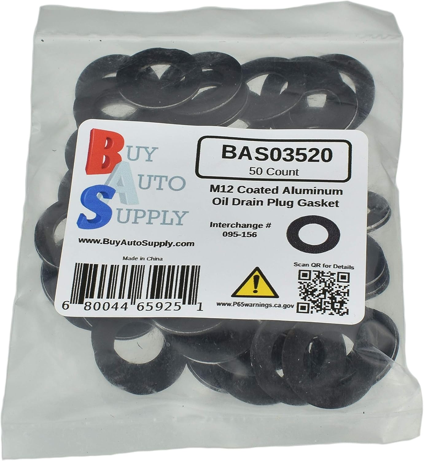 Buy Auto Supply # BAS03520 (50 Count) M12 Aluminum Oil Drain Plug Gasket Washer Aftermarket Replacement fits 095-156, Toyota 90430-12031, 90430-12027 (I.D: 12.2mm / OD: 20.9mm)