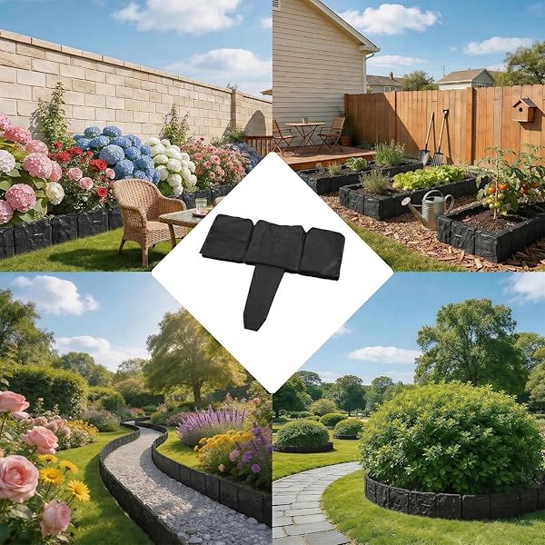 30/40 Pcs Garden Edging Border, Plastic Stone Effect 24/32ft Landscape/Lawn Edging Garden Decor Fence for Garden Lawn Landscape Flower Bed Patios DIY Yard No Dig (30, Black) - 3