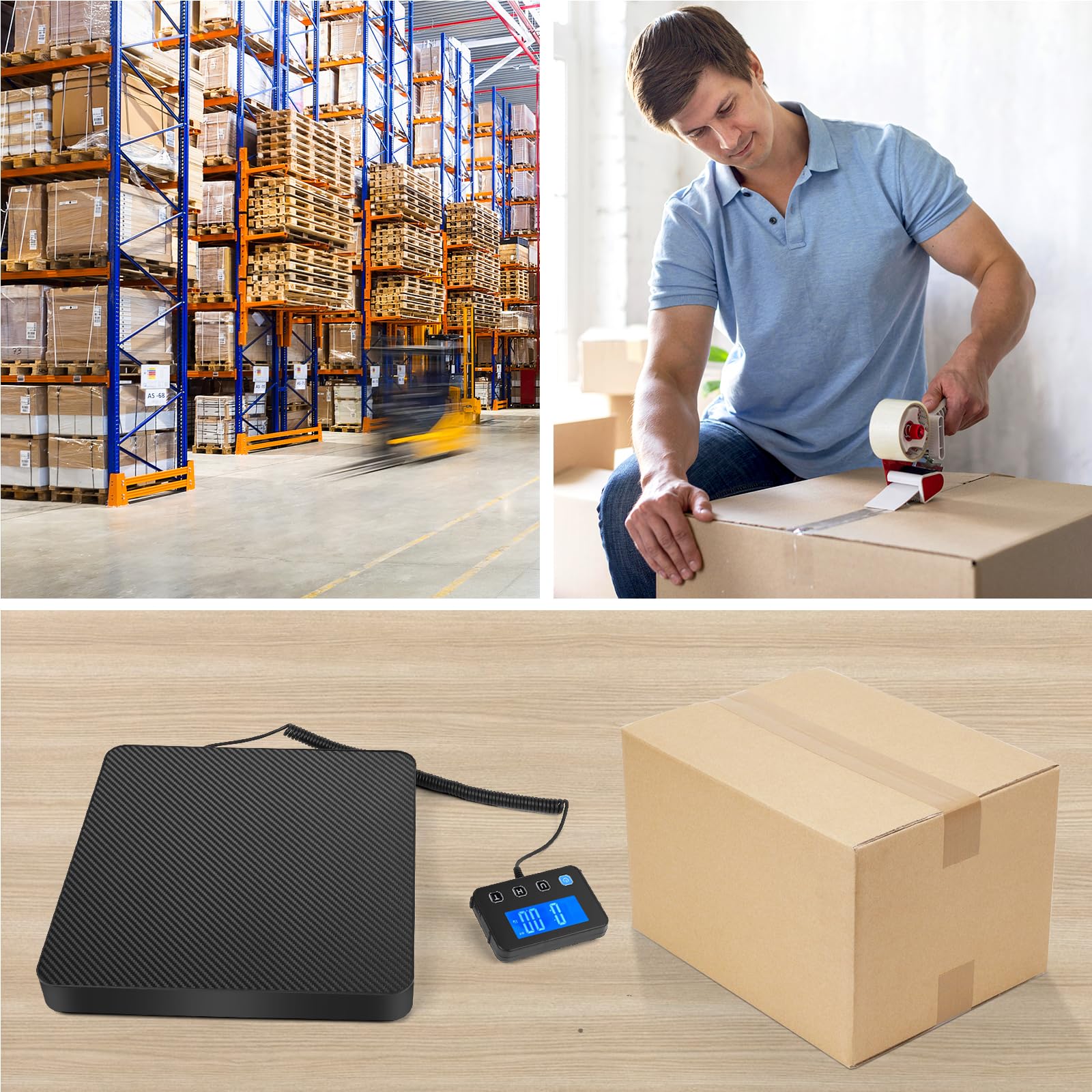Báscula digital para paquetes, 40-200 kg, alta precisión, con función de retención y tara, para paquetes, equipaje, pantalla LCD externa