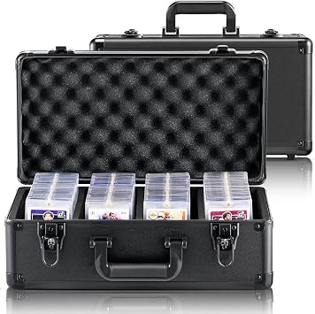 VEVOR 96 PSA Graded Card Storage Box 4 Slots, with Key Lock Foam Dividers, Graded Sports Cards Holder Carrying Case for 68 BGS Cards 76 SGC Cards 348 Top Loaders or 999+ Loose Cards