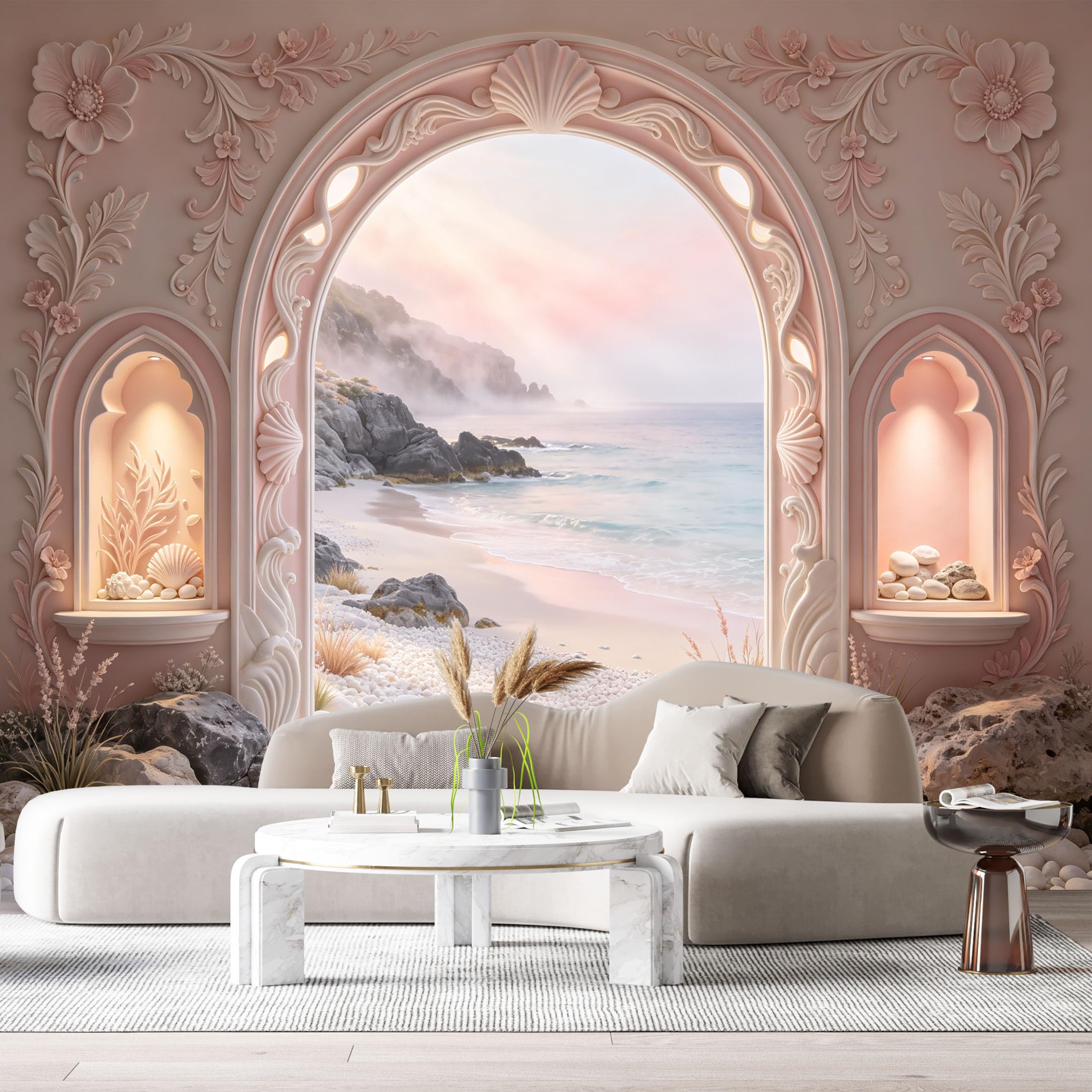 Custom Size Wall Murals Coastal Ocean Archway 3D Trompe L'Oeil SelfAdhesiveWall Fabric Removable Wallpaper Wall Decor for Living Room Bedroom Bathroom 1234567890123