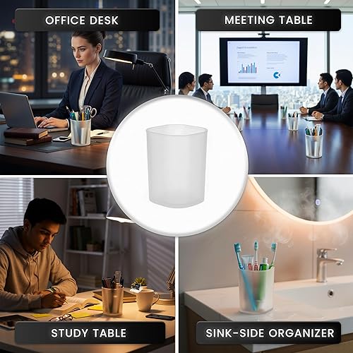 Miniatura 7 de Paquete de 10 vasos transparentes para lápices para el aula  Soporte de plástico transparente para bolígrafos y organizador de cepillos de dientes