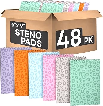 Steno Pads Spiral 6x9 Assorted Colors Notebooks for Work, 80 Sheets Top Spiral Notepad Stenographer Steno Books 48 Pack, Soft Colors