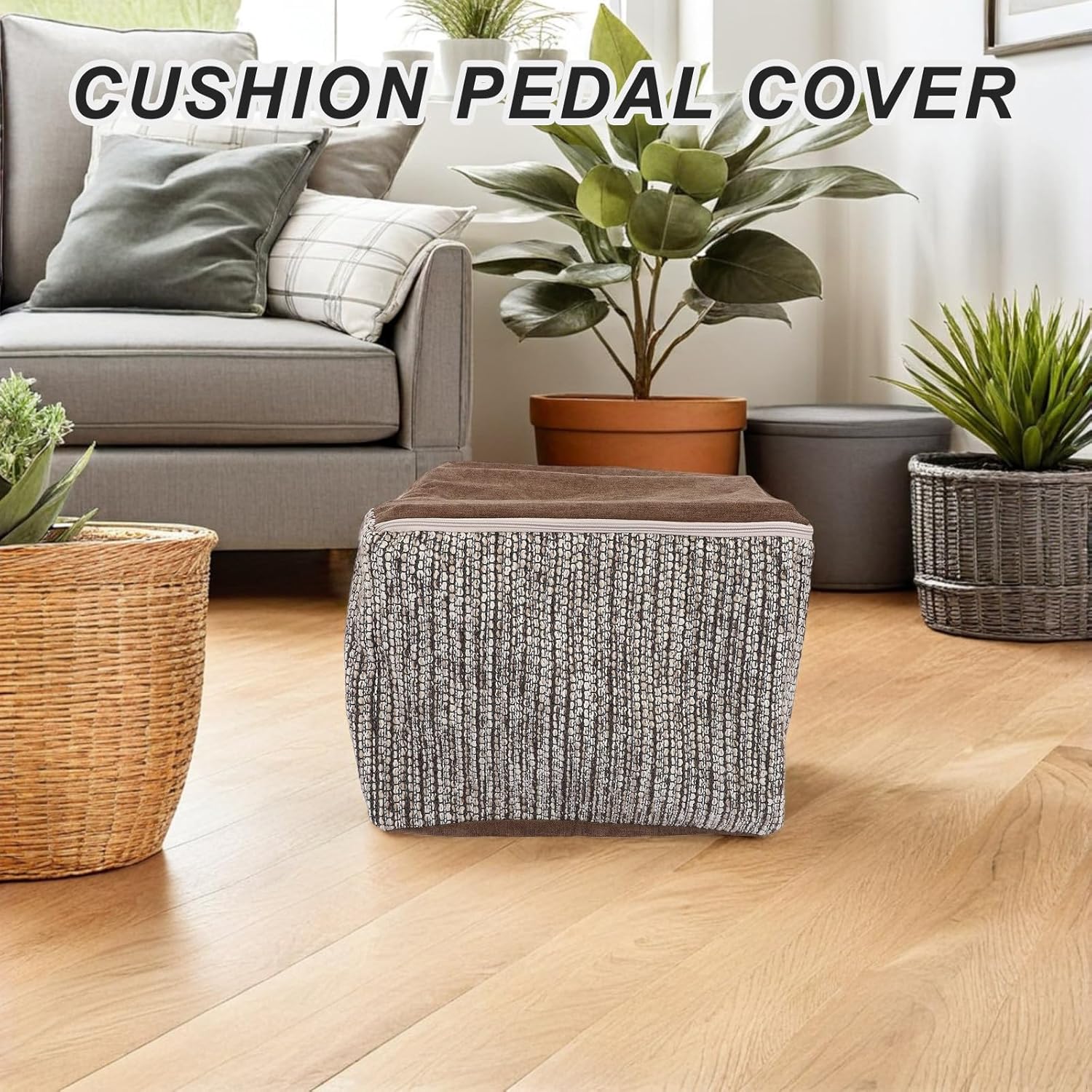 Rustic Thick Ottoman Cover Storage Stool Cover Only, Removable Washable Foot Stool Slipcover for Bedroom, Soft Cotton Cushion Seat 20.5x20.5x13.8 Inch