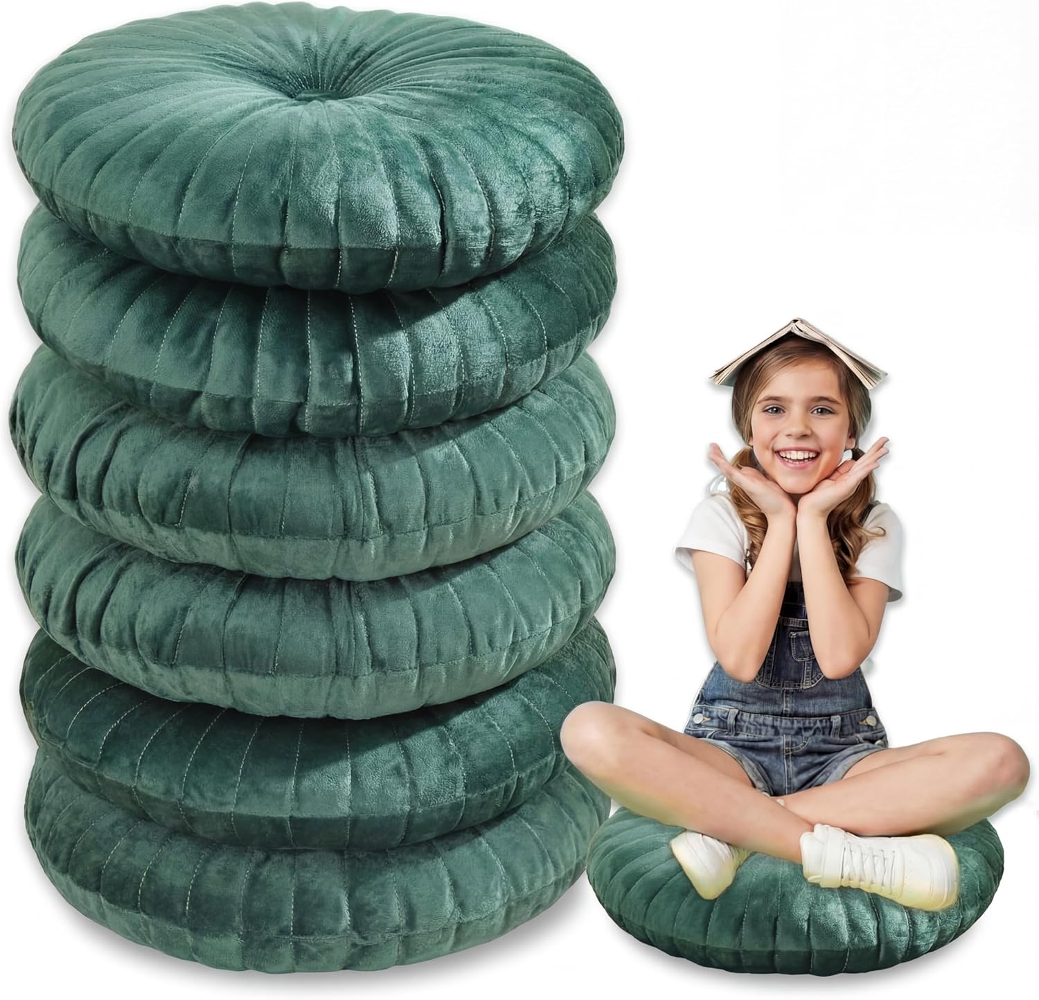 Set of 6 Round Velvet Throw Pillows Bulk 13.8 Inch Decorative Pumpkin Pleated Throw Cushions Vintage Floor Pillows for Couch Sofa Chair Living Room Bed Home Classroom Decor(Vivid Color)