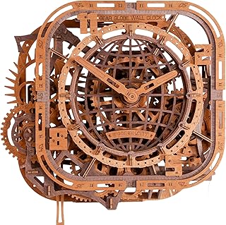 WOODEN.CITY 3D Wooden Puzzle – Gear Globe Wall Clock | Wooden Clock Puzzle Model Building Kit for Adults | 369 Pieces | Mechanical 3D Puzzle Clock | No Glue Required | Made in EU