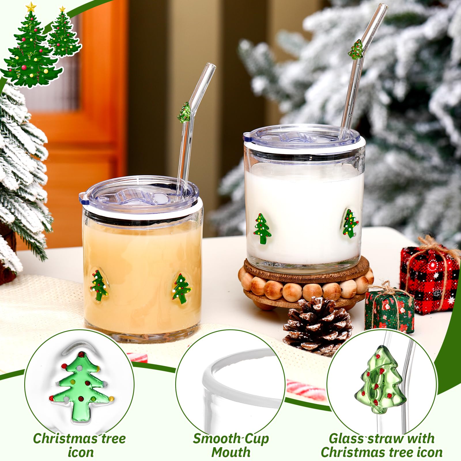 Patelai Lot de 2 verres à café glacé réutilisables avec couvercles et pailles de 445 ml – Jolis gobelets de Noël pour adultes, femmes et hommes