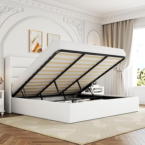Allewie King Size Velvet Lift Up Storage Bed, Modern Wingback