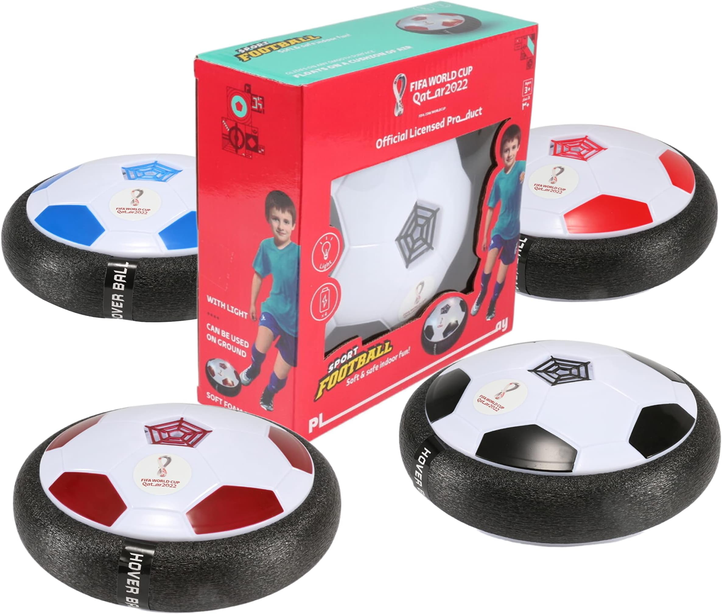 FIFA LED Light up Soft foam padded Hover Ball 18cm with world cup logo Operated by Air Technology for indoors. (Asst)