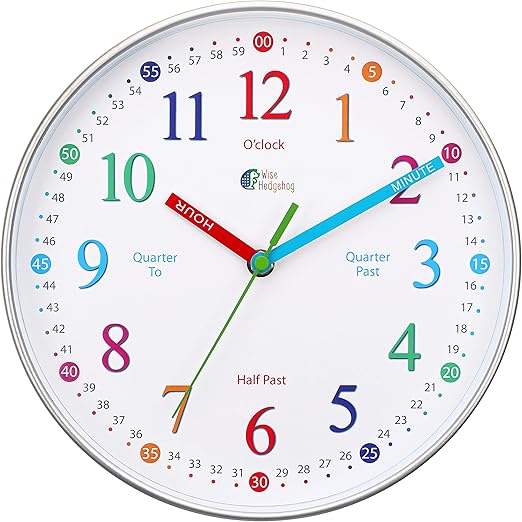 Telling Time Teaching Clock, Silent Non Ticking Analog Battery Operated