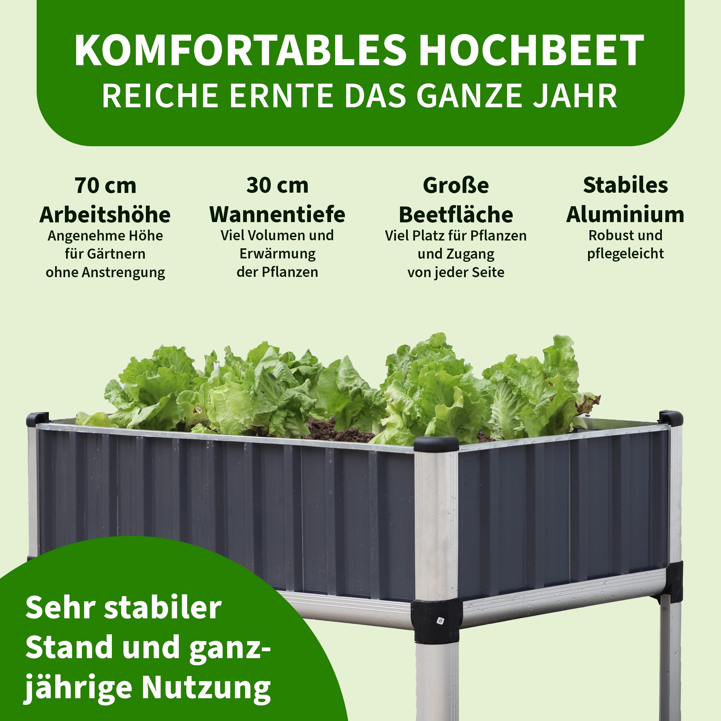 TTL GARDEN Hochbeet 128x114x60cm Superior Plus mit Frühbeet Aufsatz - Alu | großes hochwertiges Aluminium Hochbeet mit Gewächshaus Abdeckung mehrteilige Türen & Dach aus durchsichtigem Polycarbonat
