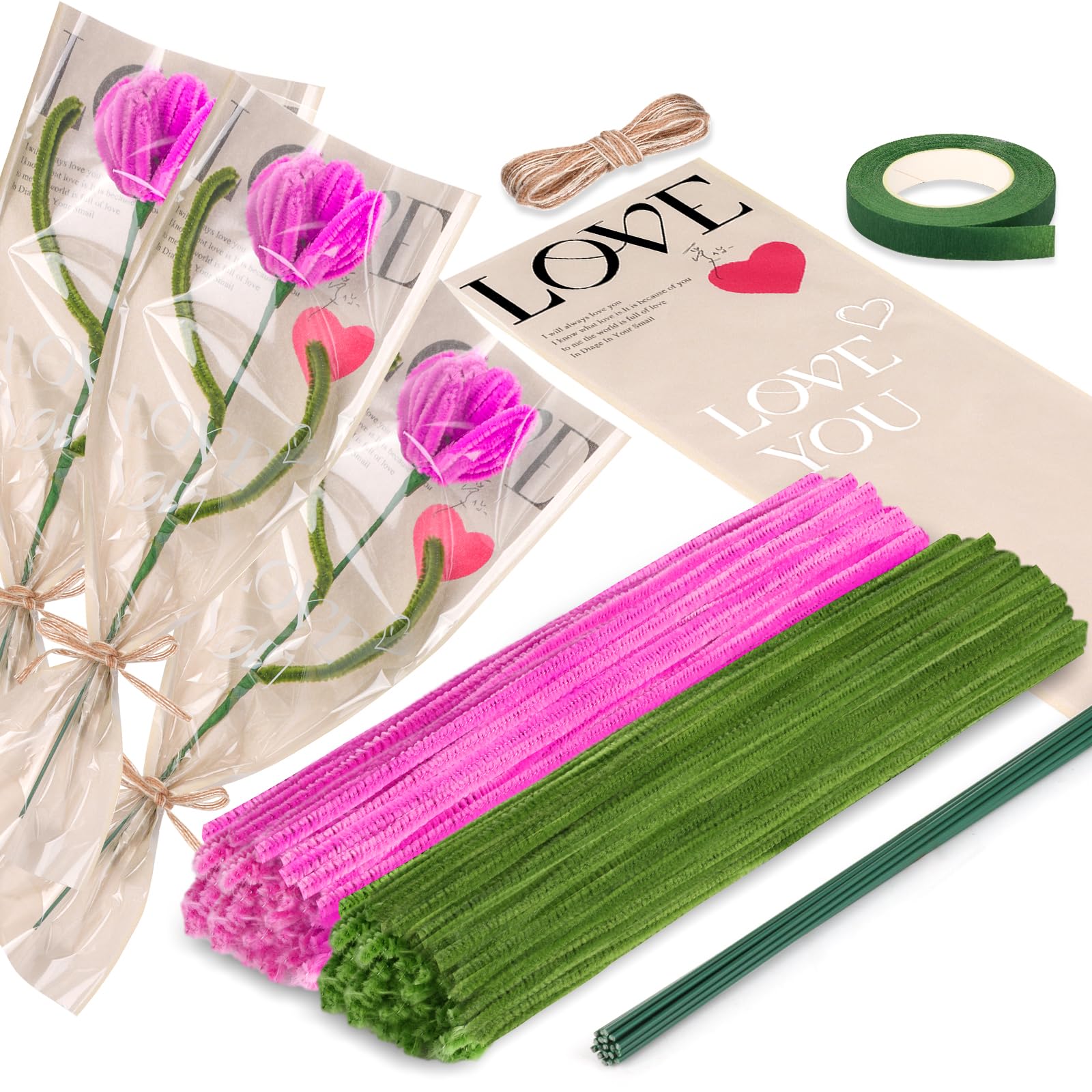 FINEVERNEK 250 Pièces Fil Chenille Bouquet de Tulipes, Cure FINEVERNEK 250 Pièces Fil Chenille Bouquet de Tulipes, Cure