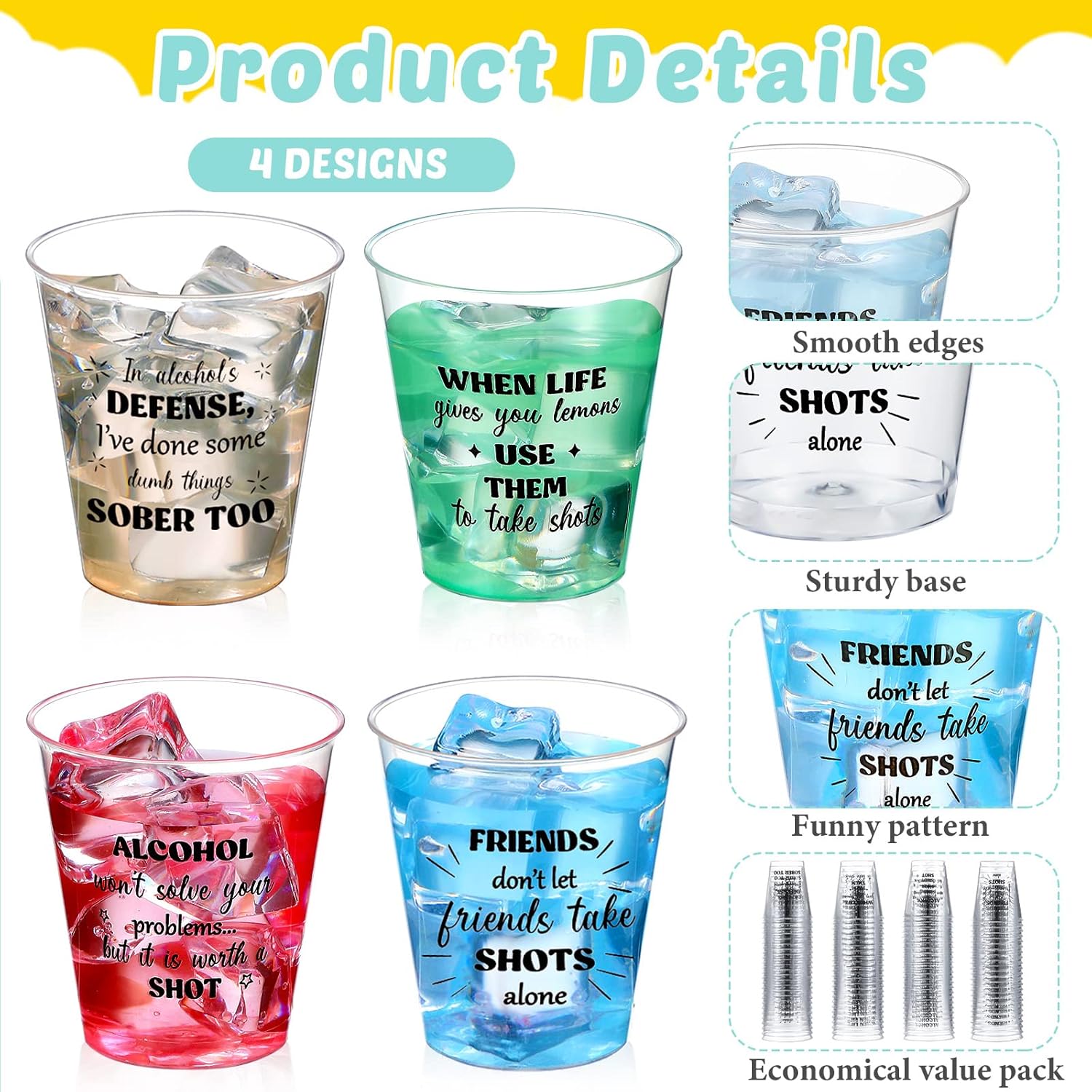 Amyhill 100 Pcs Clear Plastic Shot Glasses 2 oz Mini Disposable Cups Funny Shot Glasses for Adult Friends Party Birthday Party Drinking Serving - Image 2
