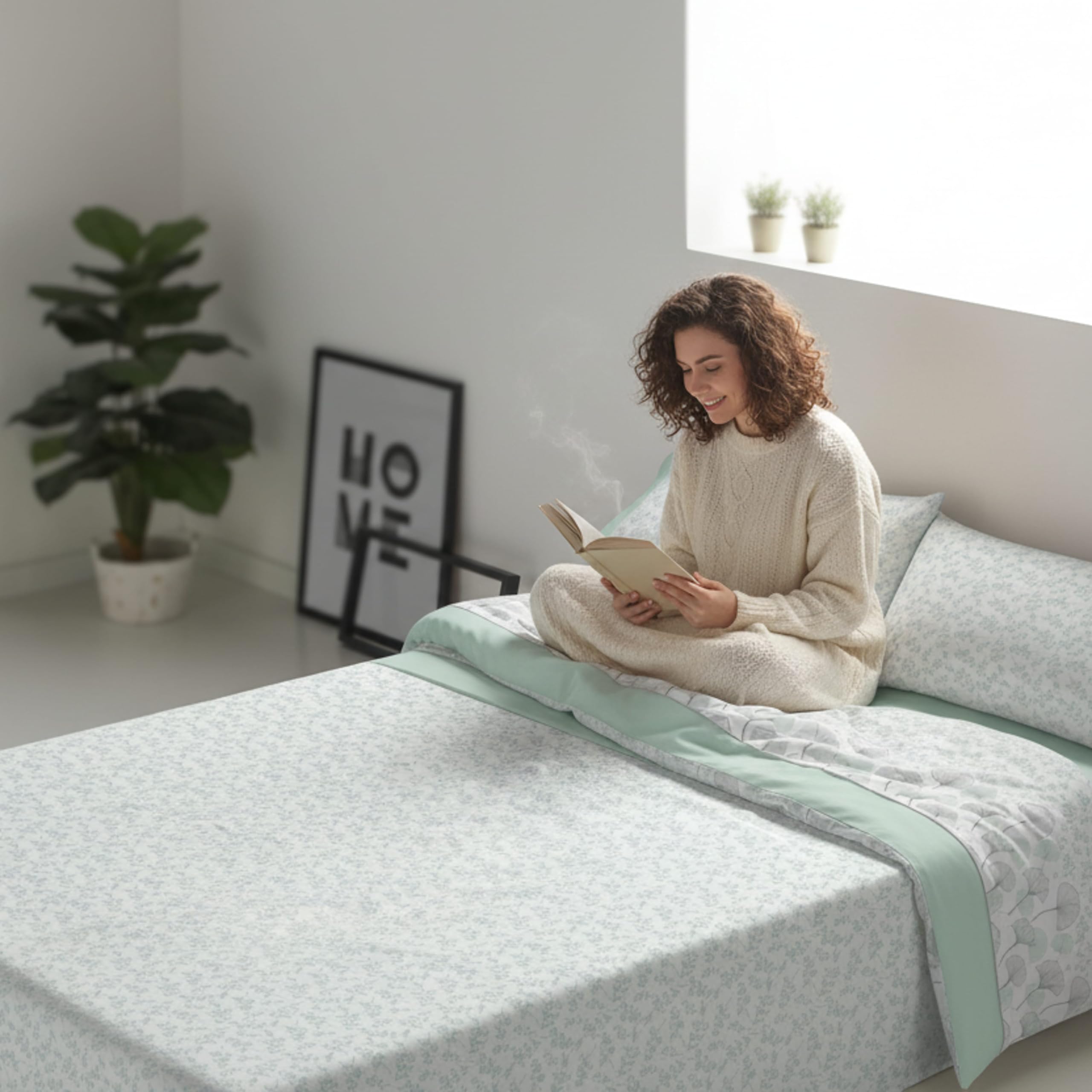 ECOMMERC3 Juego de Sábanas de Franela 3 Piezas Cama 150 Dublin Verde | Fabricado en España | Juego de Sábanas Invierno con Bajera, Encimera y Funda Almohada | Sábanas Calentitas Transpirables