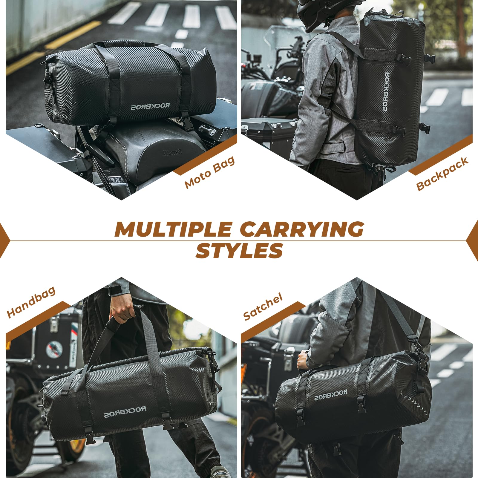 ROCKBROS Bolsa Impermeable Moto, Mochila Estanca Moto PVC Gran Capacidad 20/30/40/50/60L, Bolsa Asiento para Viaje Motociclismo