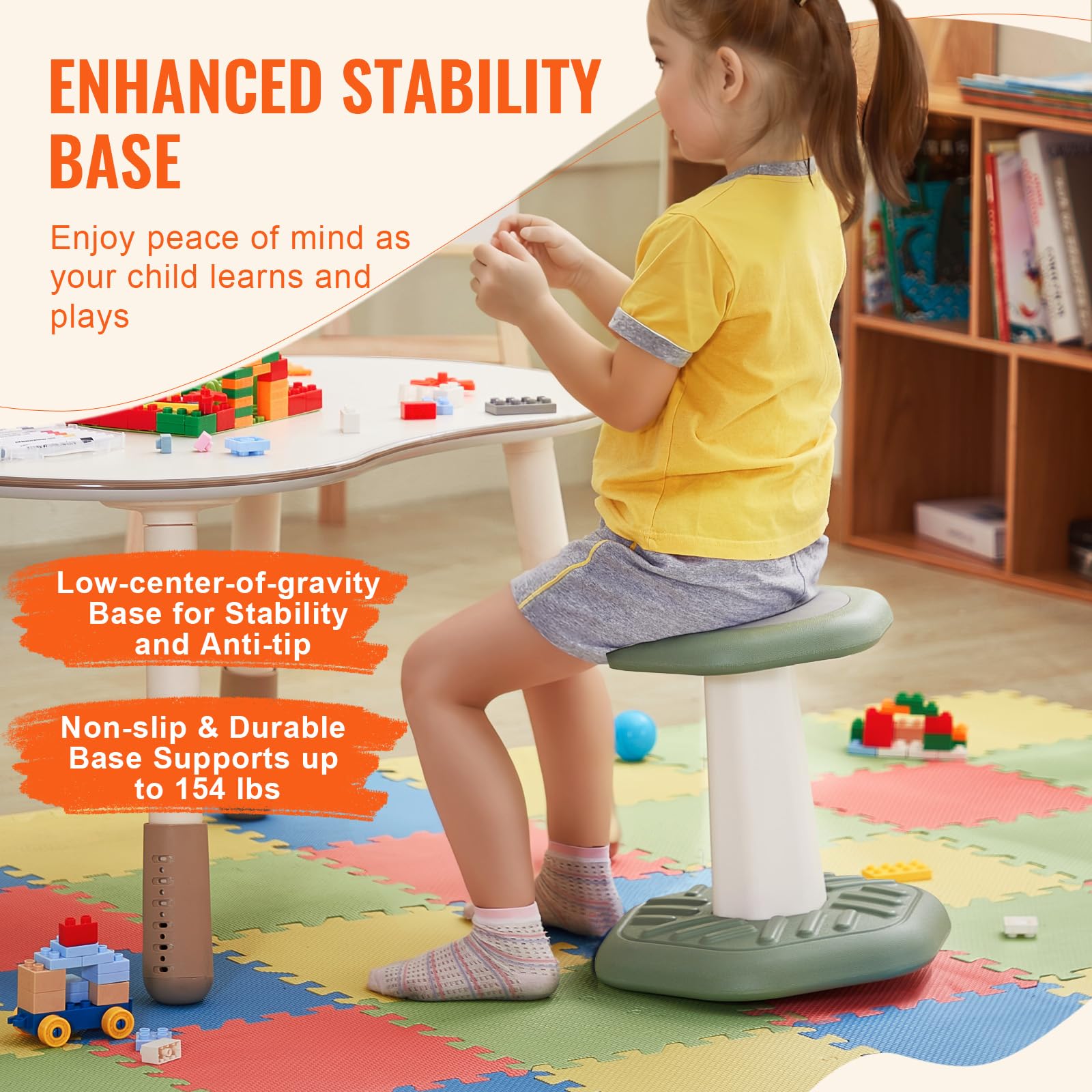 VEVOR Tabouret Oscillant avec Coussin en Éponge, Capacité de Charge 70 kg, Siège Ergonomique, Vert