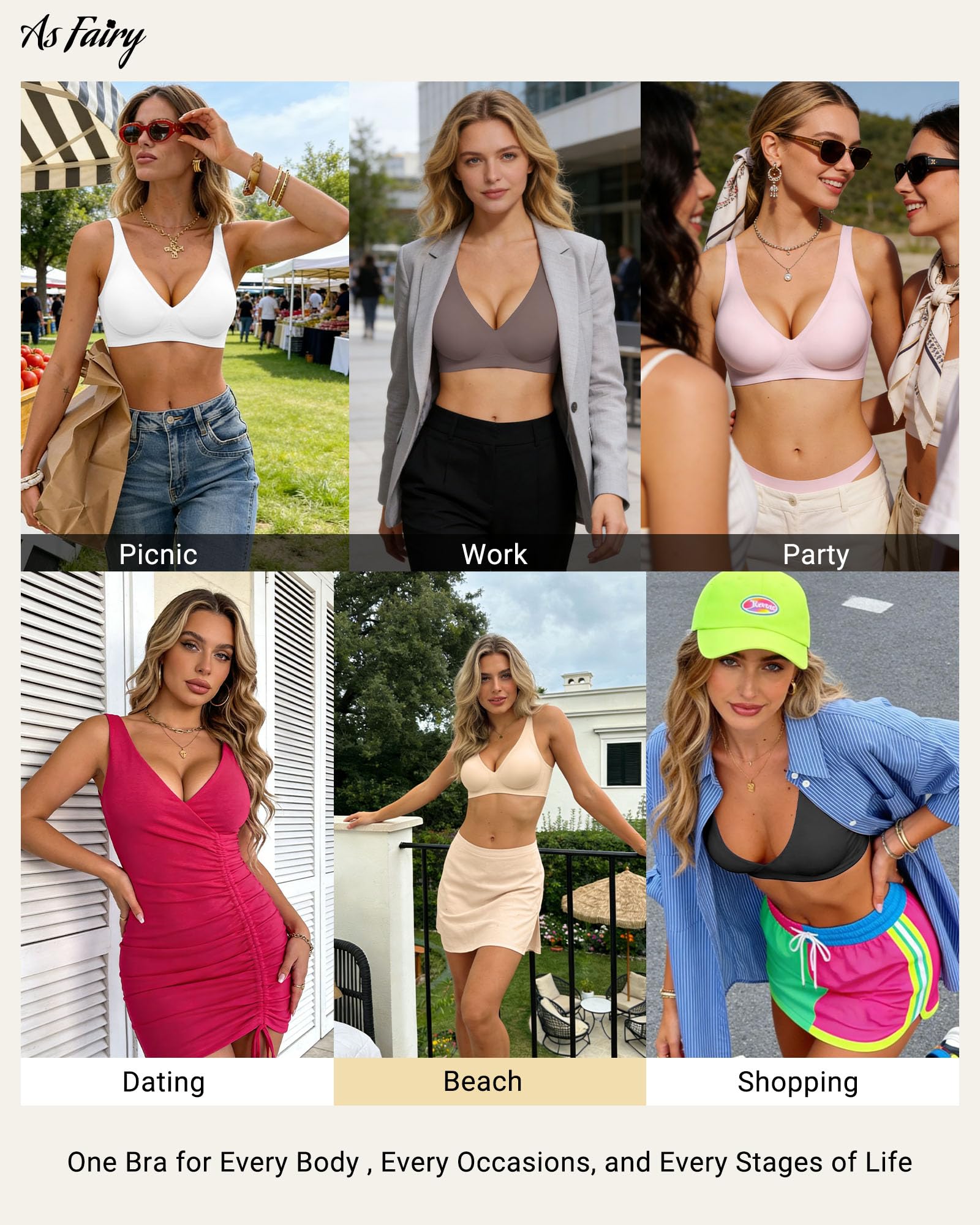 As Fairy 2026 Deep V Wireless Push Up Bras for Women Soft Support Bra with Lift Comfortable T-Shirt Bra for Daily Wear — view 7