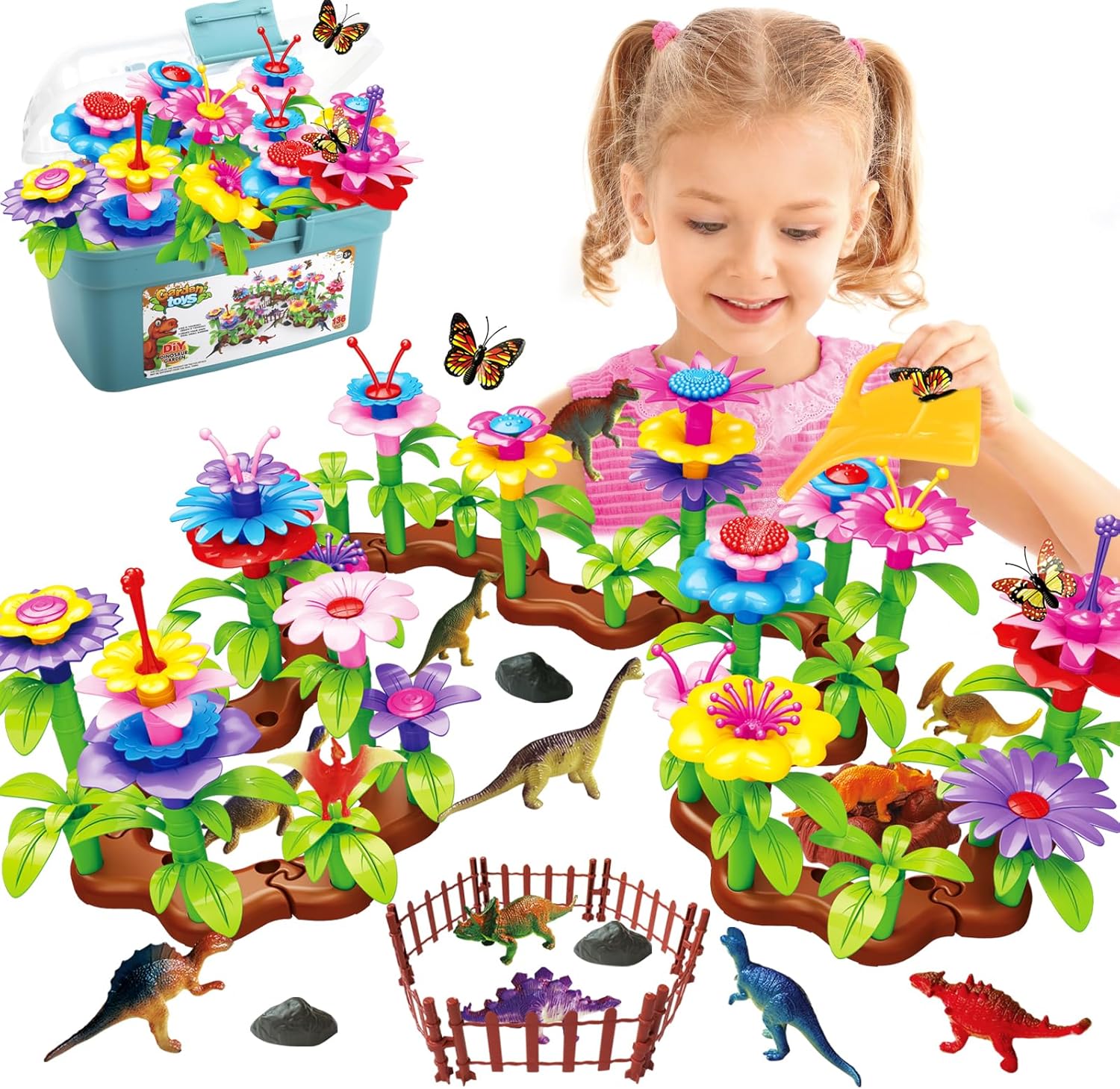 Flower Garden Building Toys for Girls and Boys, 136 Pieces