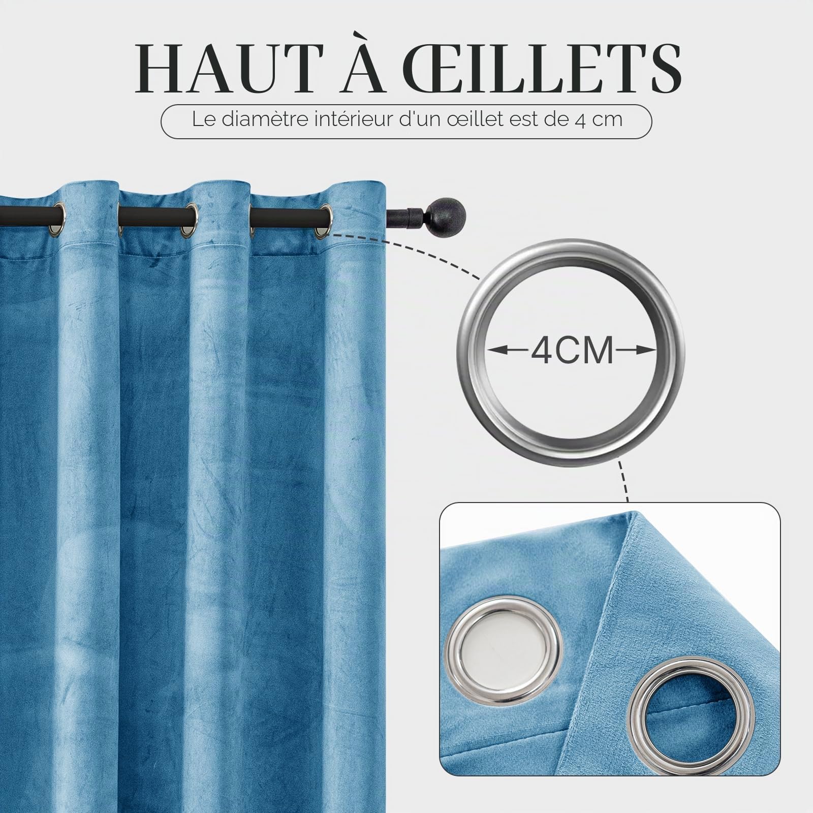 Ystyle Rideau Occultant Velours Lot De 2, 140x145cm, Bleu | Rideaux Salon Rideau Thermique Isolant Anti Chaud Intérieurs, Rideau Phonique Anti Bruit, Moderne Chambre Maison Dressing