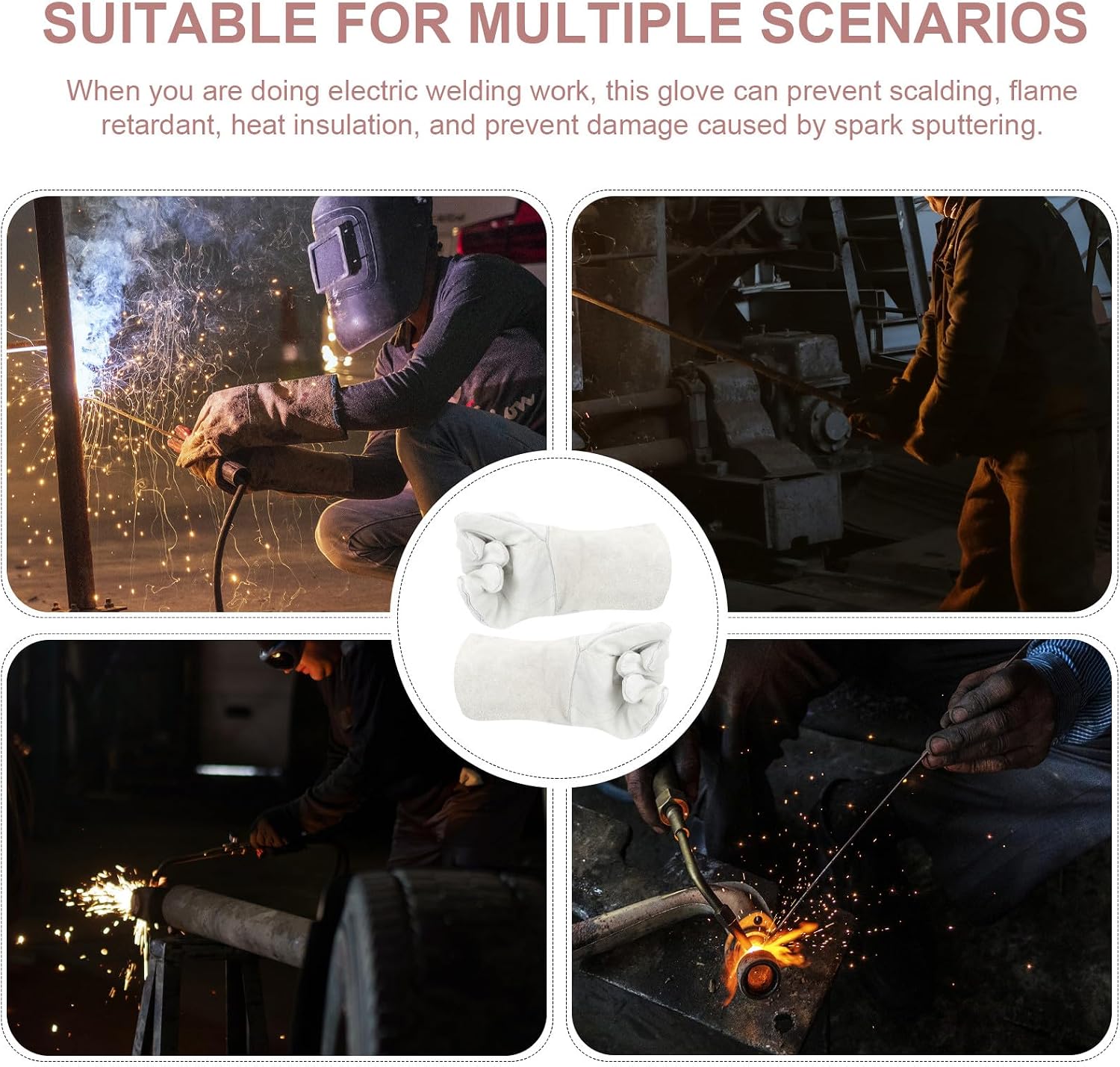 Double-layer Cowhide Welding Work Gloves Heat Resistant Protective Mittens for Welding and Industrial Use