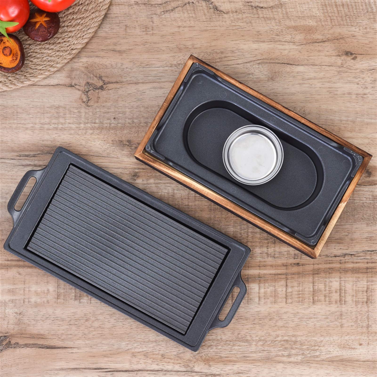 Griglia per Barbecue Griglia per Barbecue da Tavolo Giapponese Coreana Stufa per Barbecue Portatile Griglia a Carbone con Base in Legno Utensili da Cucina Antiaderenti per Uso Domestico for Griglia