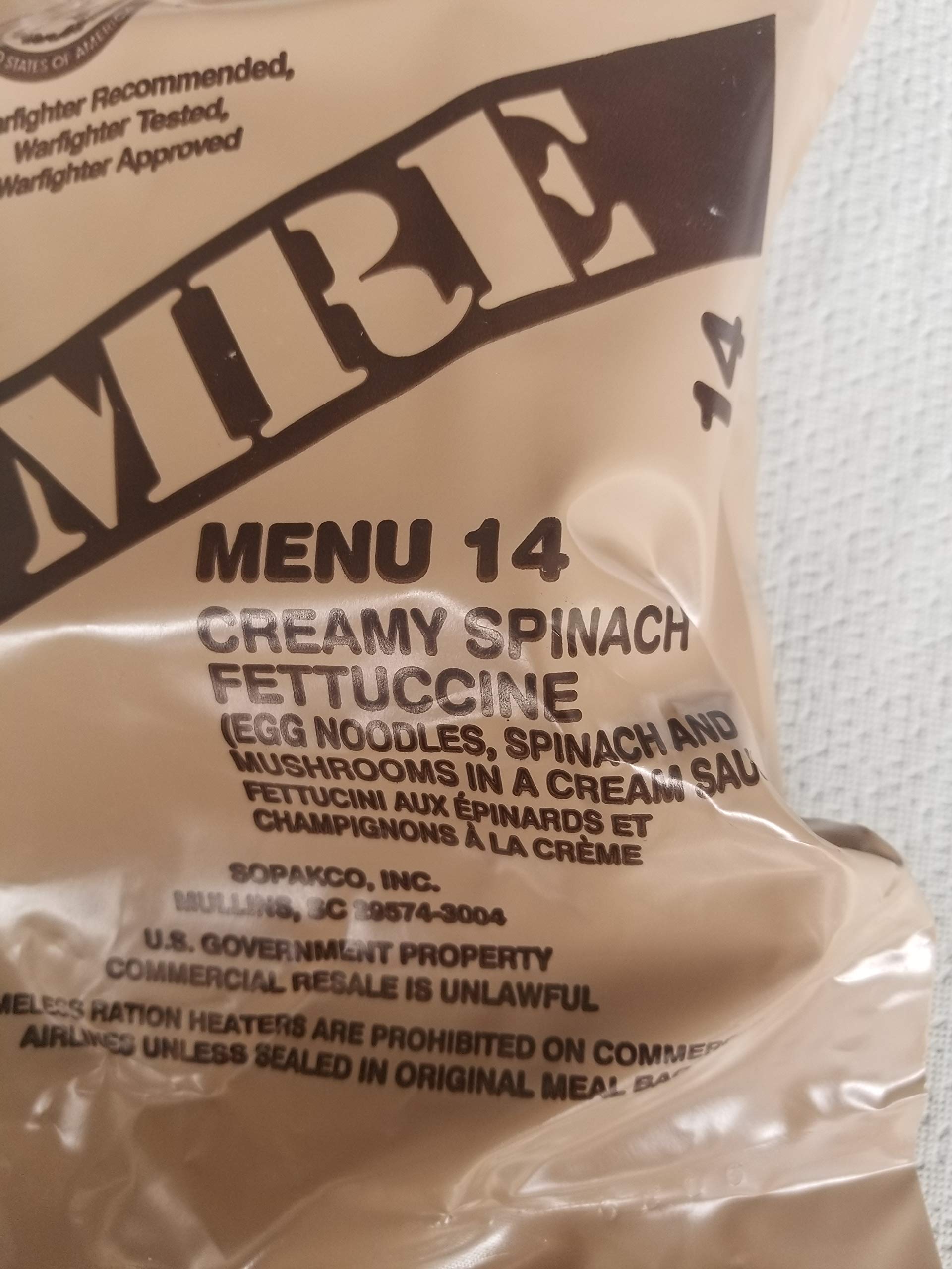 LoJo Surplus 2022 Genuine Military MRE Meals Ready to Eat with Inspection Date 2022 or Newer (Creamy Spinach Fettuccine)