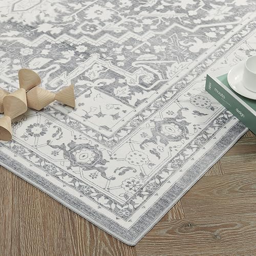 Miniatura 8 de jinchan Alfombra de pasillo vintage de 2 x 8 pies, alfombra de pelo bajo, alfombra lavable, medallón floral, antideslizante, con parte trasera de