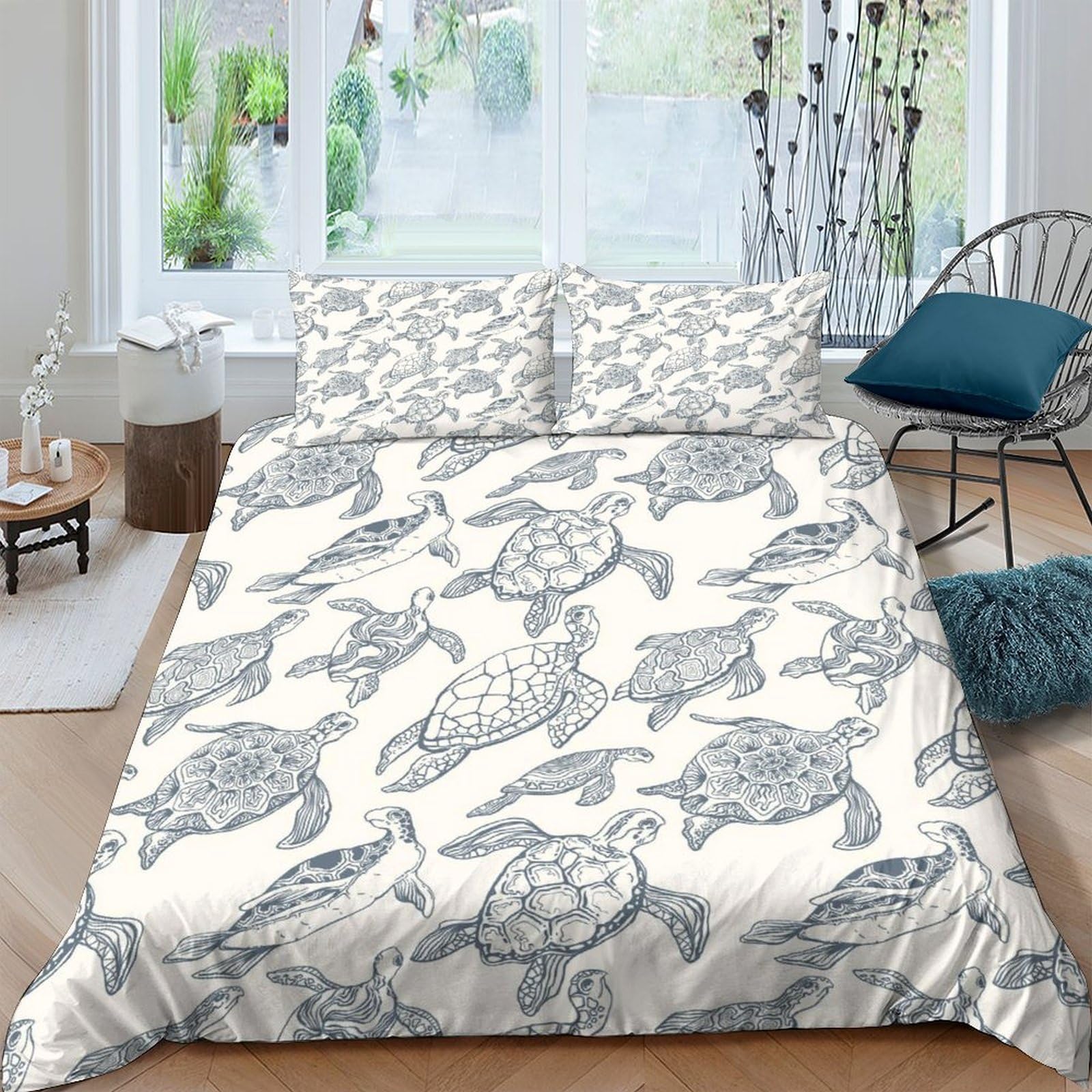 Ctjqhvkz Style-1 3D Printed Sea Turtle Fitted Sheet Microfiber Soft Breathable Ocean Wave Bed Cover For Bedroom Dorm Protection Decor Single（135X200cm）