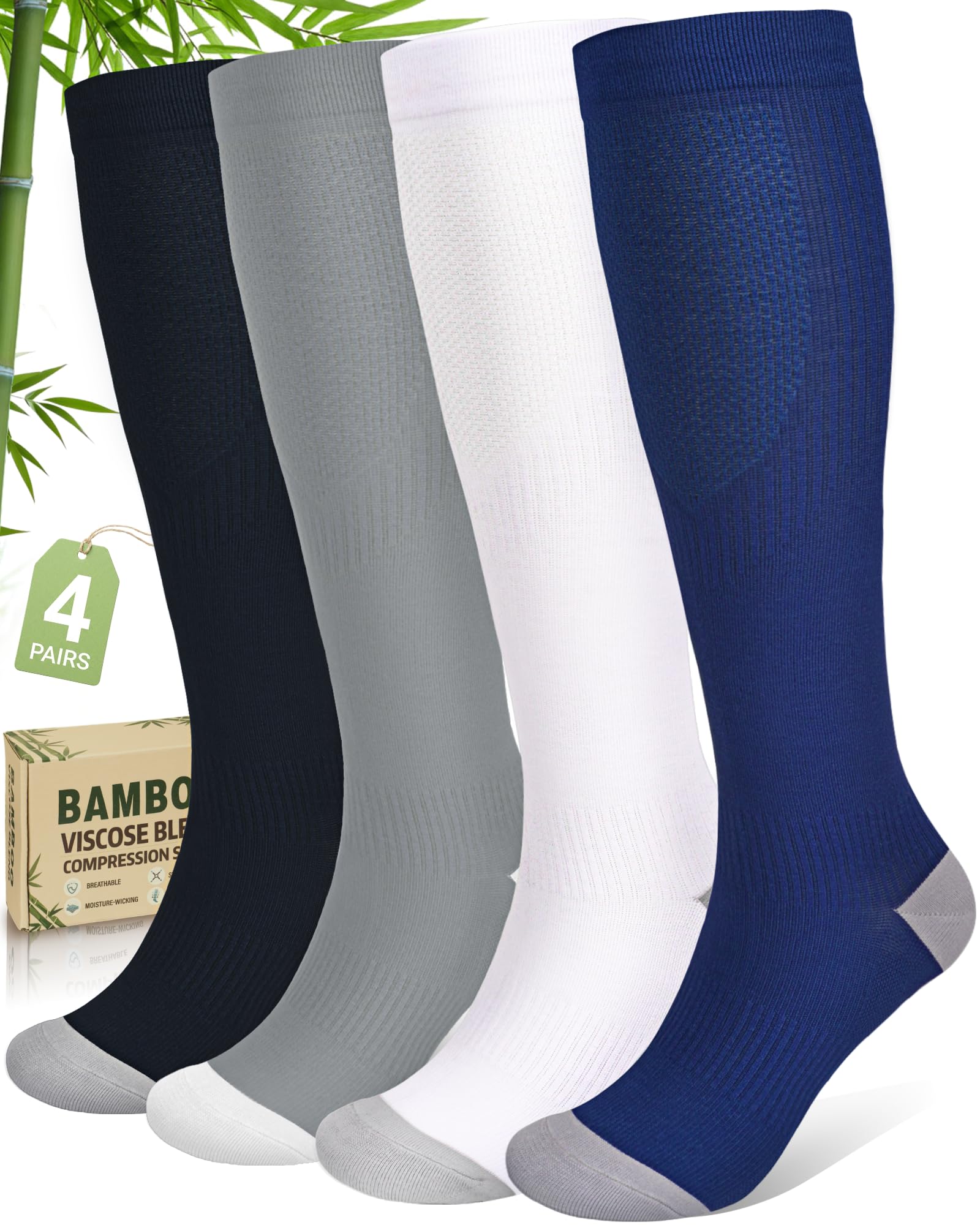 Bamboo Viscose Compression Socks 4 Pack