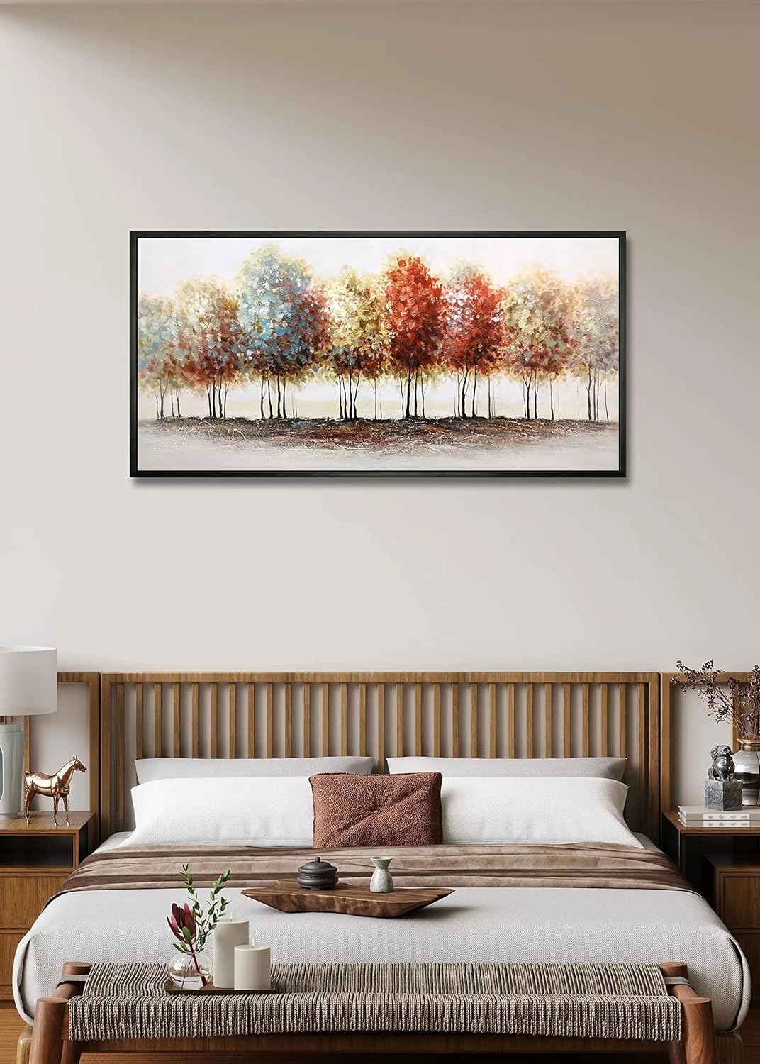 Tiancheng Art, 24x48 Inch Modern Abstract Painting Oil Hand Paintings Tree 3D Hand-Painted On Canvas Acrylic Frame Wall Art Colorful Forest Box Table Hanging Wall Decoration