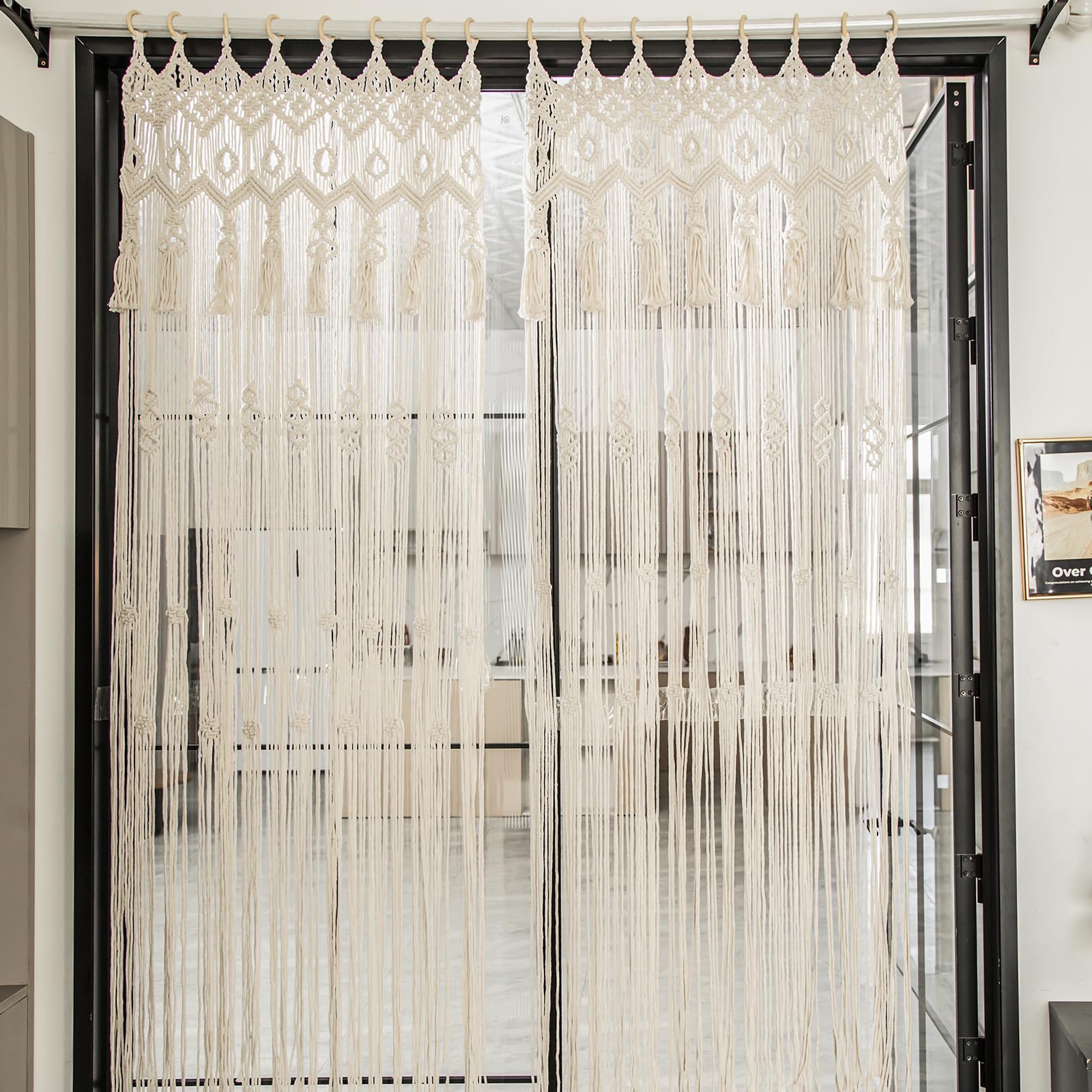 OUGPIU Makramee Vorhang 132x200cm - Boho Wandbehang Baumwolle Handmade