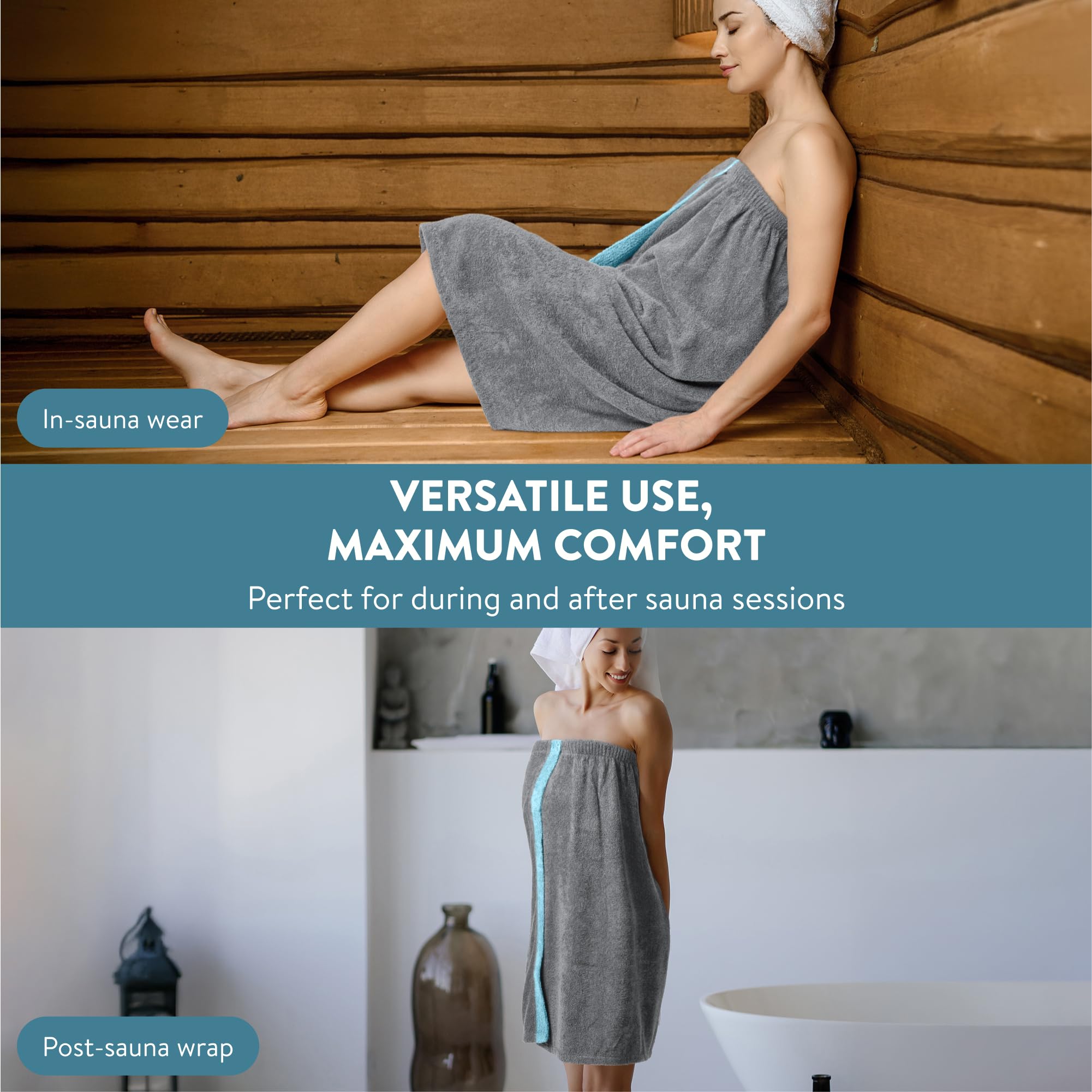 JEMIDI Kilt do sauny frotte, sarong, M-XXL, damski, 100% bawełna, kilt do sauny, ręcznik do sauny (damski, szary/miętowy)