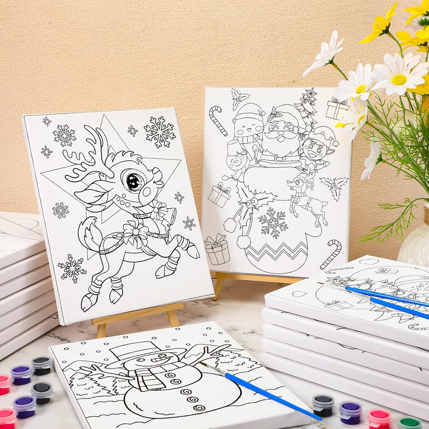 Sherr 15 Set Pre Drawn Painting Canvas for Adults 8 x 10 Inch Pre Painted Canvas Sip and Paint Party Favors Kit for Adults Paint Party(Christmas Style)