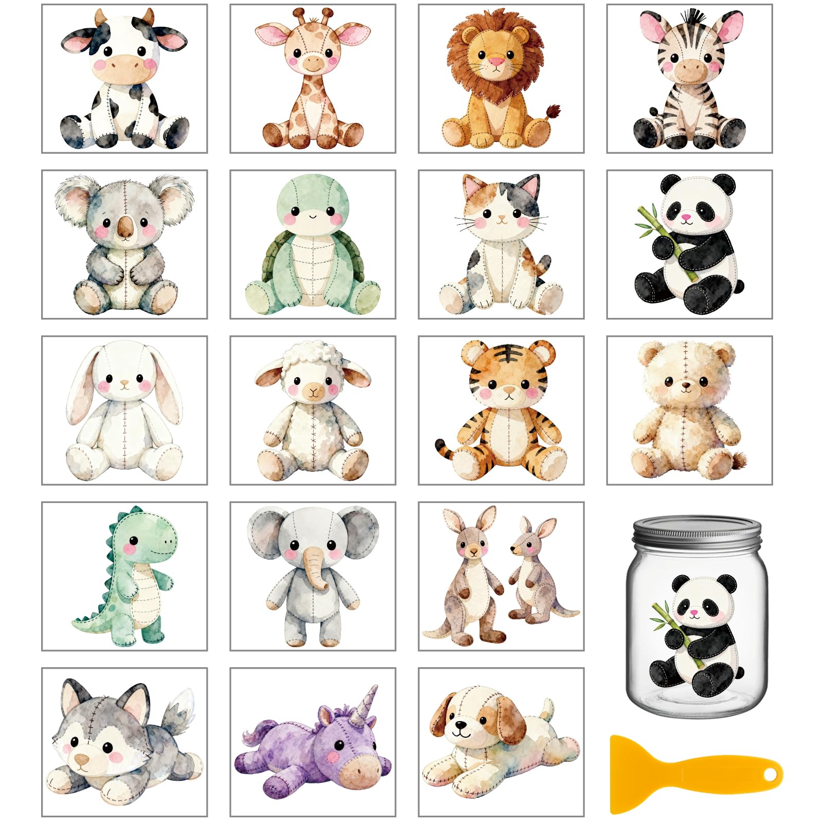 GLOBLELAND 18 Sheets Cute Animals Transfer Stickers 3.9x3.6inch Colorful Cartoon Funny Animals Transfer Decal Cat Dog Rub on Transfer for Cup Decal Vase Glass Art Crafts Decorations