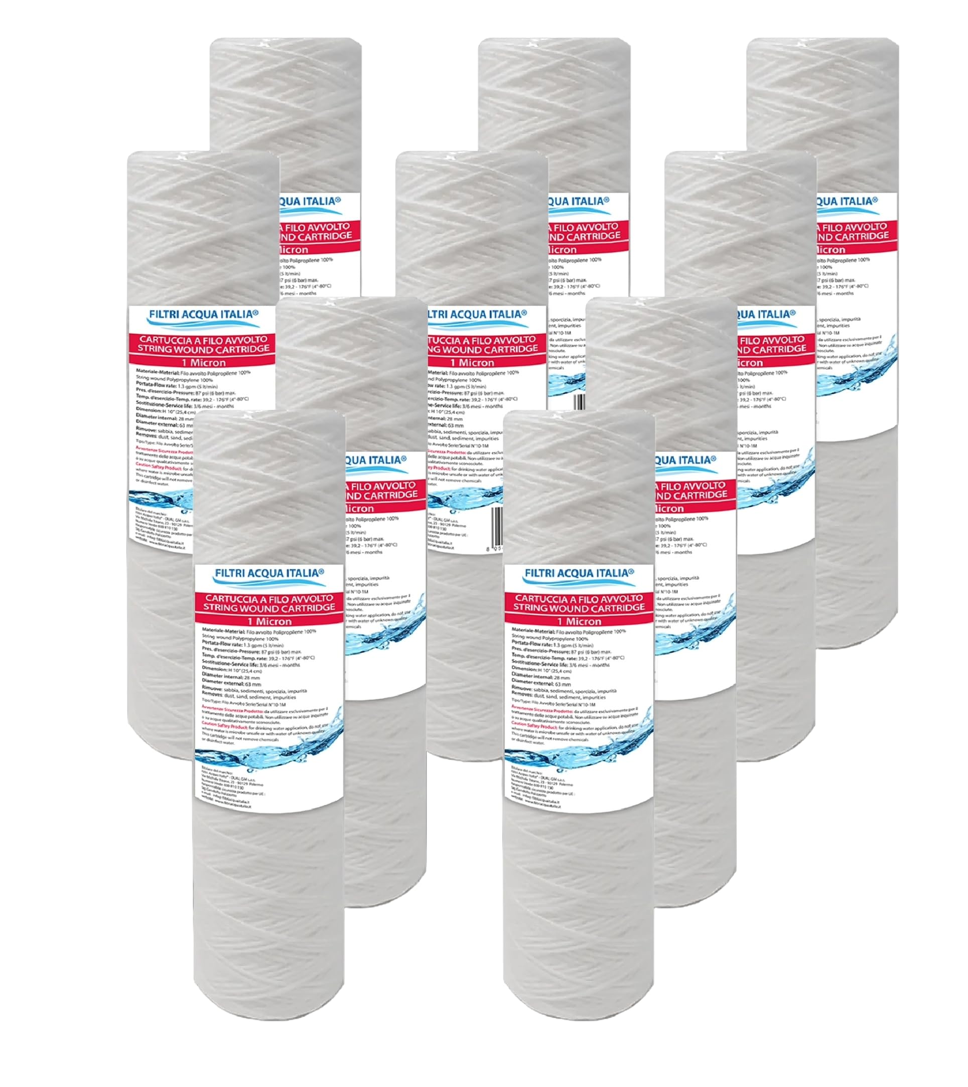 Filtri Acqua Italia Lot de 10 Cartouches de Fil enroulé 10 microns