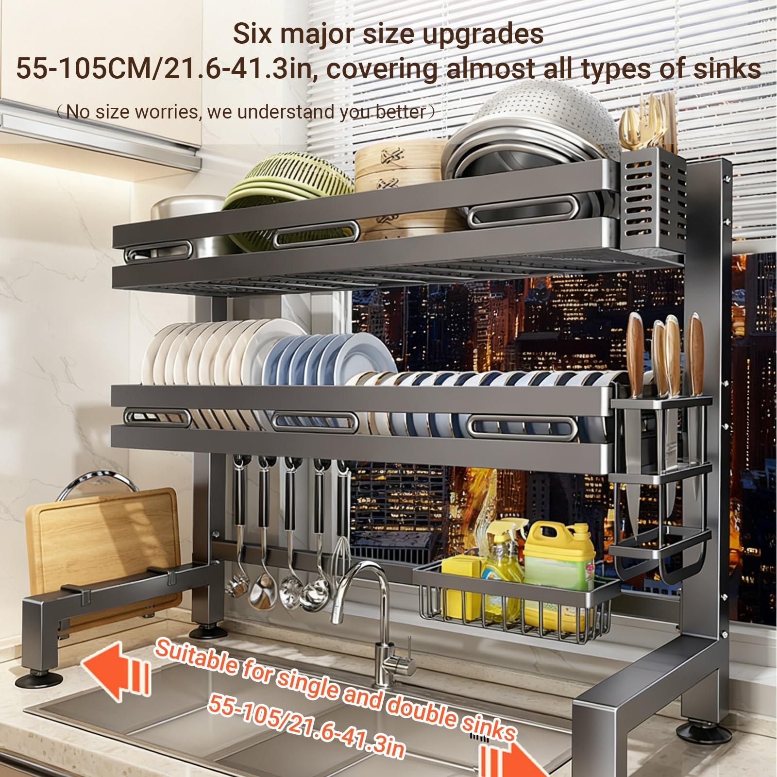 Multifunktionaler Geschirrtrockner für die Küchenspüle, rostfreier Geschirrtrockner mit großem Fassungsvermögen und Besteckhalter, für die Küchenarbeitsplatte über der Spüle(Single-Layer,65cm/25.5in)