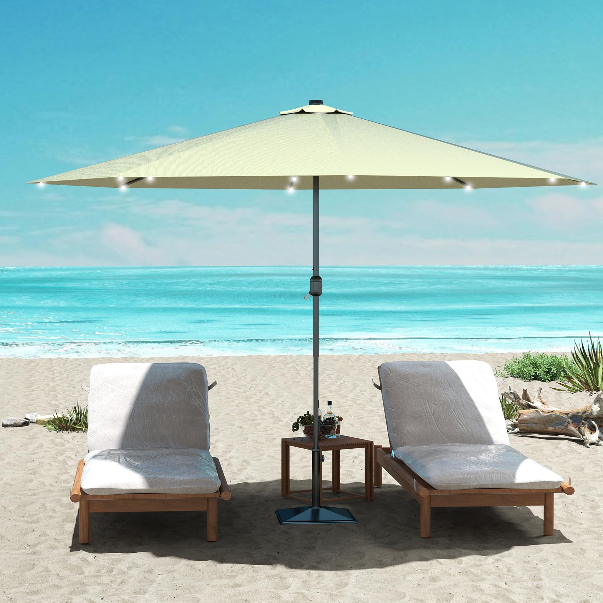 UISEBRT 350 cm ogrodowy aluminiowy parasol przeciwsłoneczny z korbą ręczną ochrona UV 40+ - parasol tarasowy na balkon, do ogrodu, na taras (350 cm, beżowy)