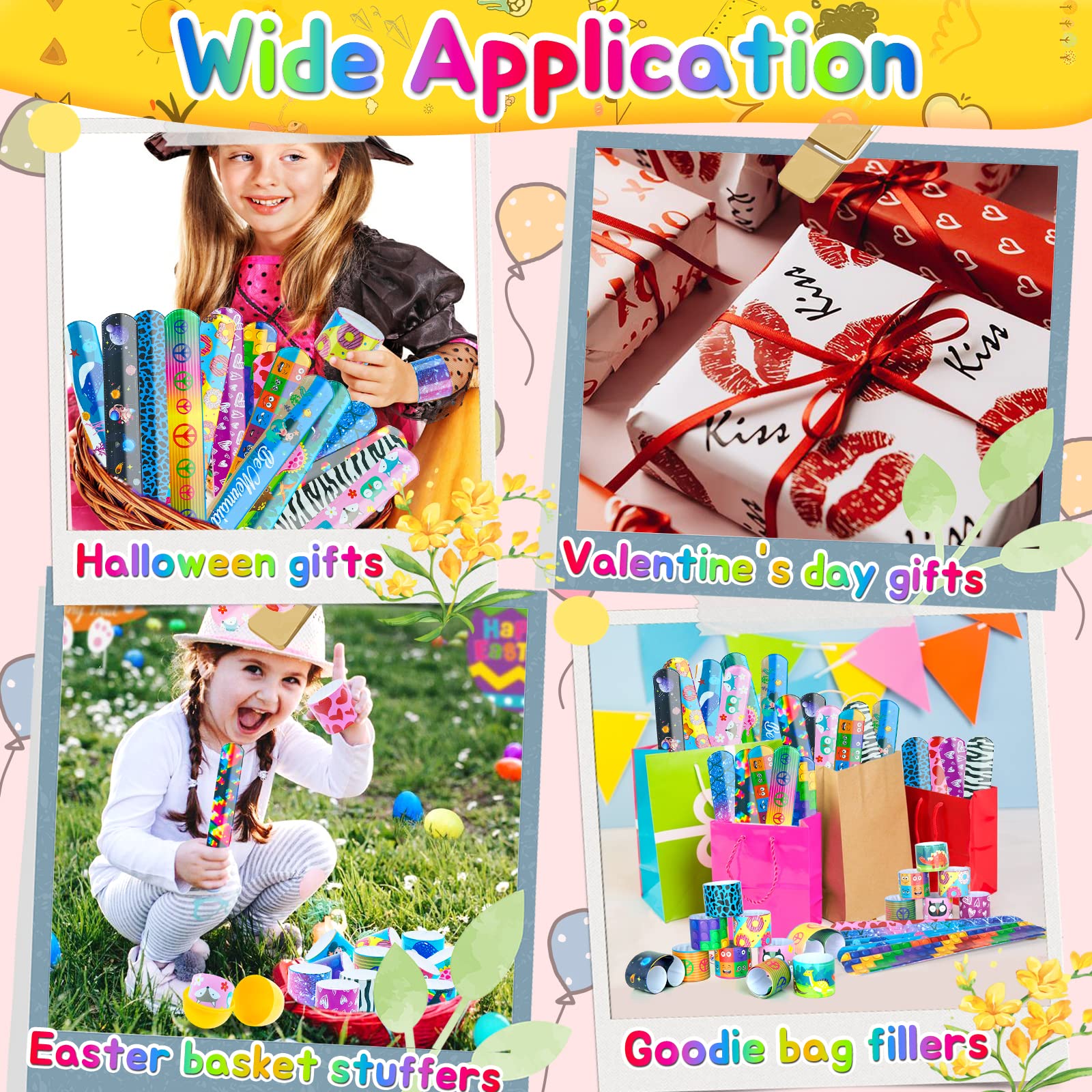 Slap Bracelets Bulk Party Favors for Kids Snap Bracelets Wristbands Goodie Bag Stuffers Prizes for Kids Classroom Treasure Box Toys Party Toys Galaxy Dinosaurs Animals Heart Various Styles 48Pack 3