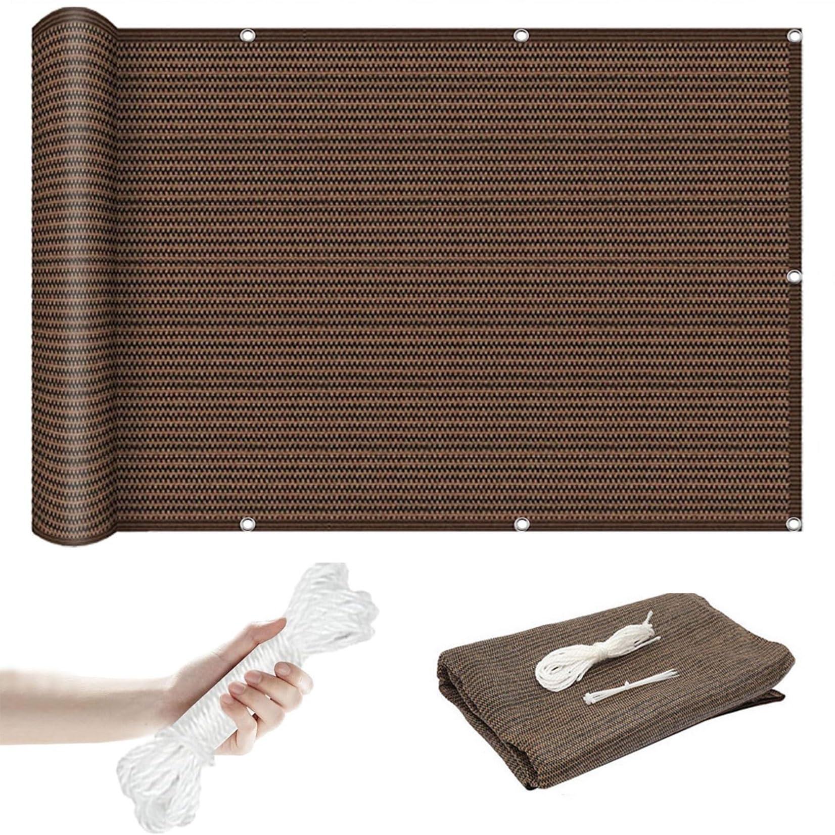 Voile ombragant marron anti-UV avec cordons pour jardin et terrasse