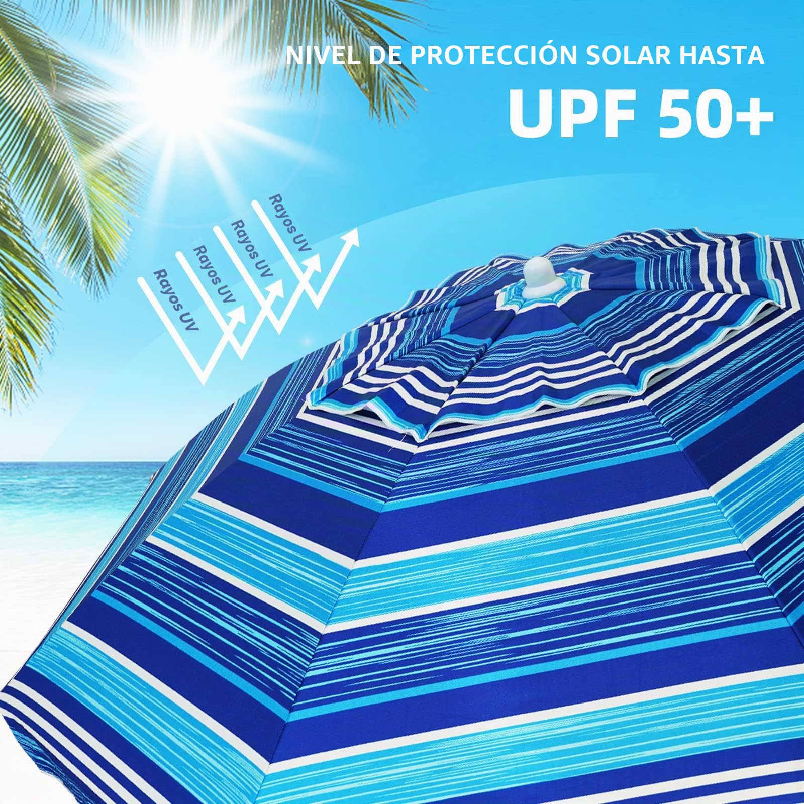 AMMSUN Sombrilla de playa resistente de 6.5 pies con refugio solar inclinable, protección UV 50+, sombrilla para exteriores con bolsa de transporte para patio, jardín, playa, piscina, patio trasero,