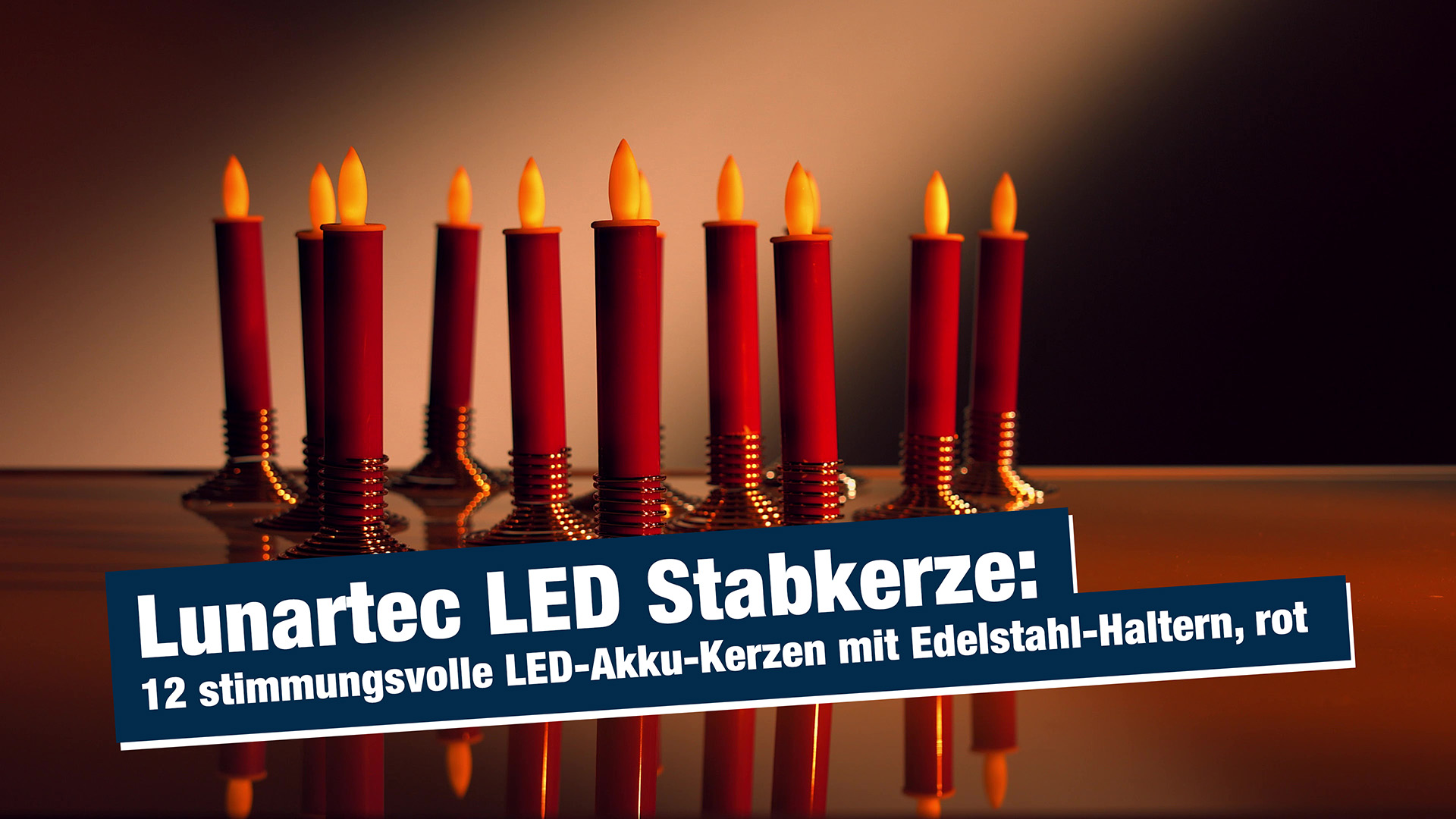 Lunartec Elektrische Kerzen: 12 stimmungsvolle LED-Akku-Kerzen mit Edelstahl-Haltern, rot (LED Stabkerze, Pyramidenkerzen mit Batterie, ohne) :