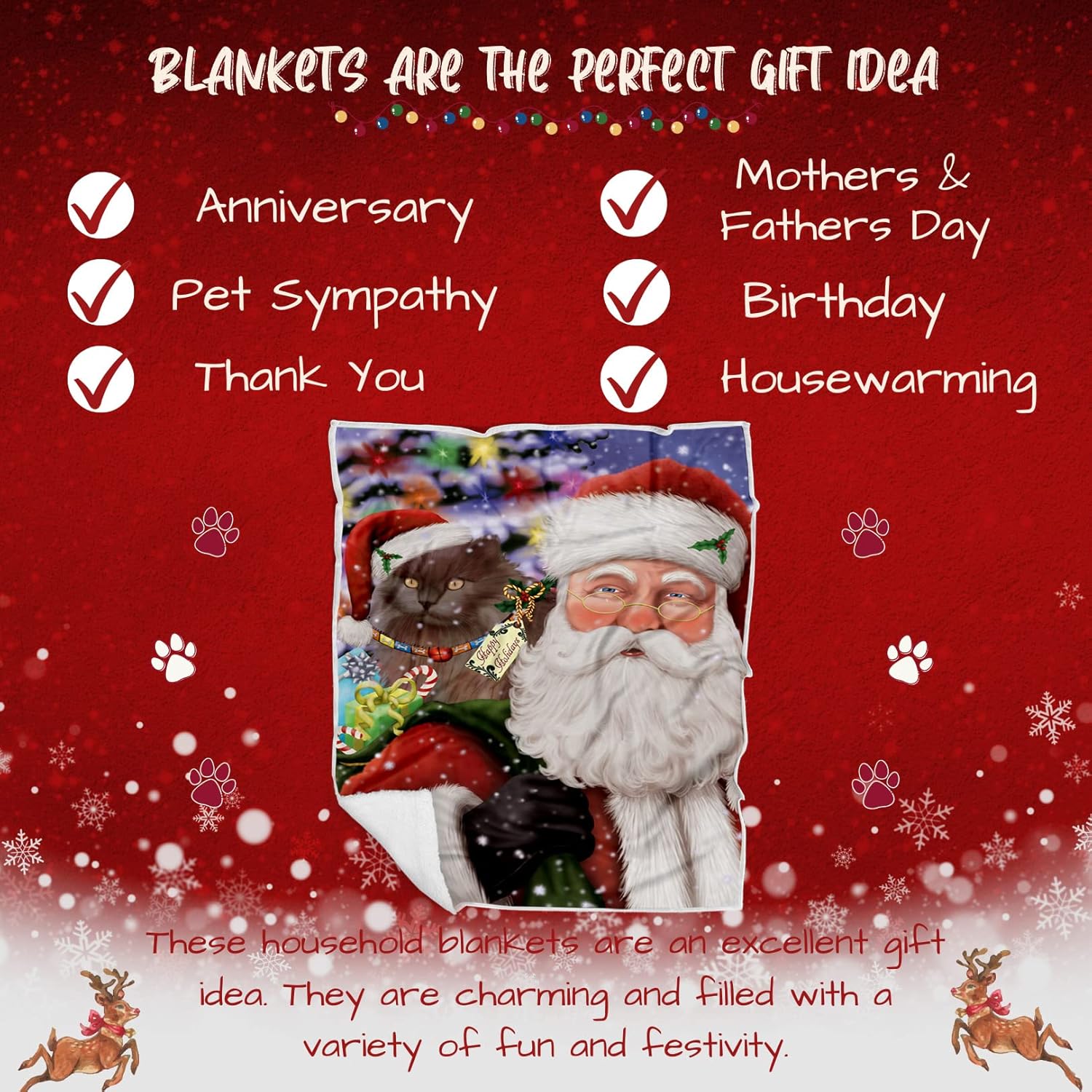 Doggie of the Day Tiffany Cat Blanket - Christmas Santa Carrying Presents - Super Soft & Warm Pet Theme for Sofa or Bed, Warm Fleece, Sherpa or Woven Material, BLNKT160899 (60x80 Fleece)