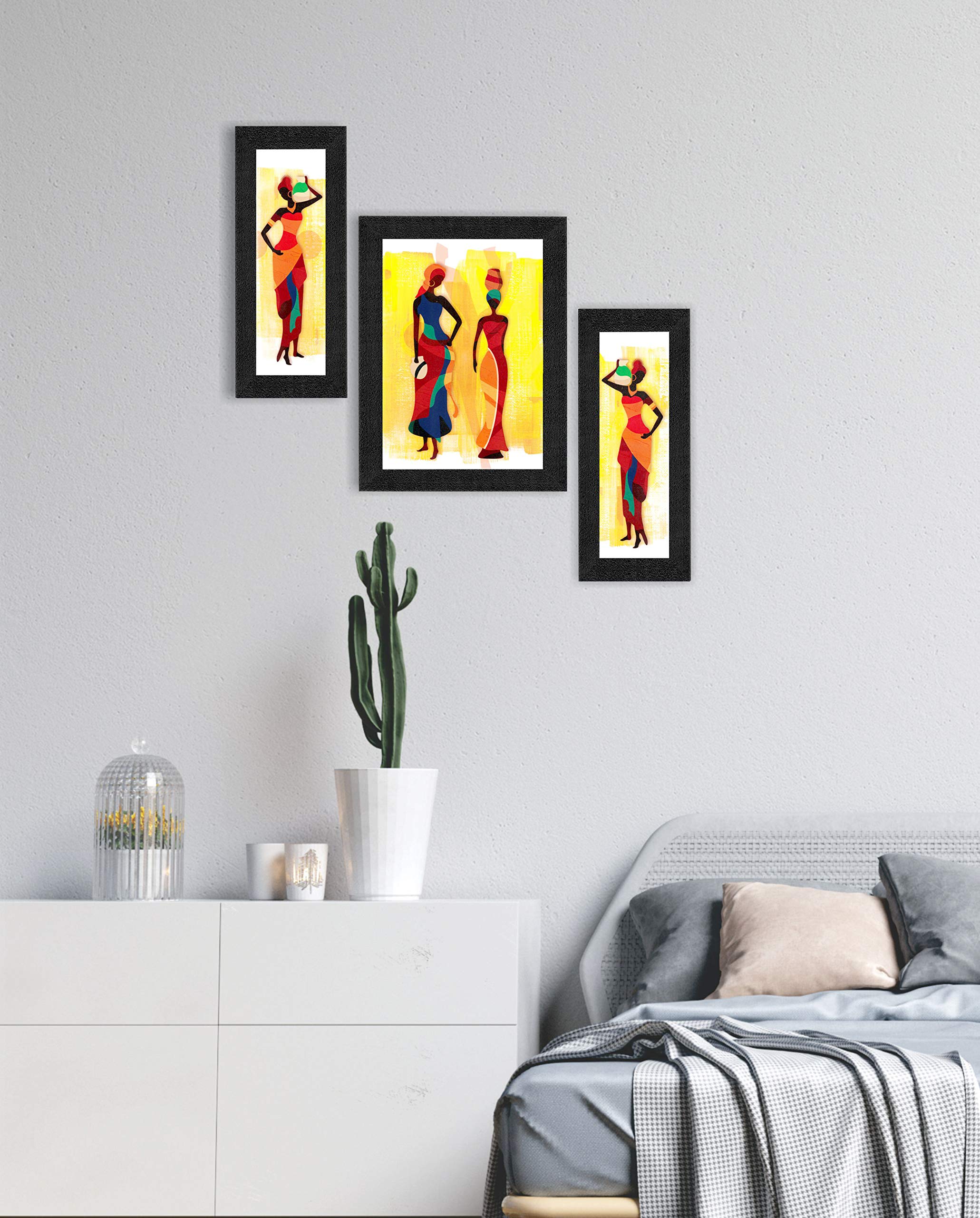 SAF paintings Uv Textured Modern Art Print Framed Painting Set Of 3 For Home Decoration - Size 35 X 2 X 50 Cm SANFSA7703